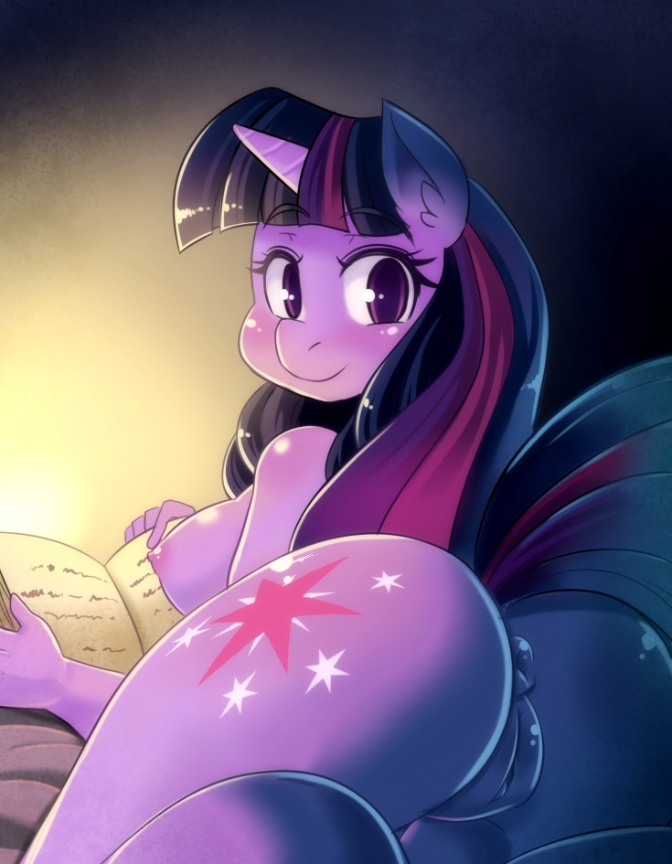 2014 anthro anthrofied anus big_butt biped blush book breasts butt cutie_mark e621 equid equine eyelashes female friendship_is_magic fur genitals hair happy hasbro horn long_hair looking_at_viewer looking_back mammal multicolored_hair my_little_pony mythological_creature mythological_equine mythology nipples nude presenting presenting_hindquarters presenting_vulva princess_hinghoi purple_body purple_eyes purple_fur purple_hair reading side_boob smile solo twilight_sparkle_(mlp) two_tone_hair unicorn vulva