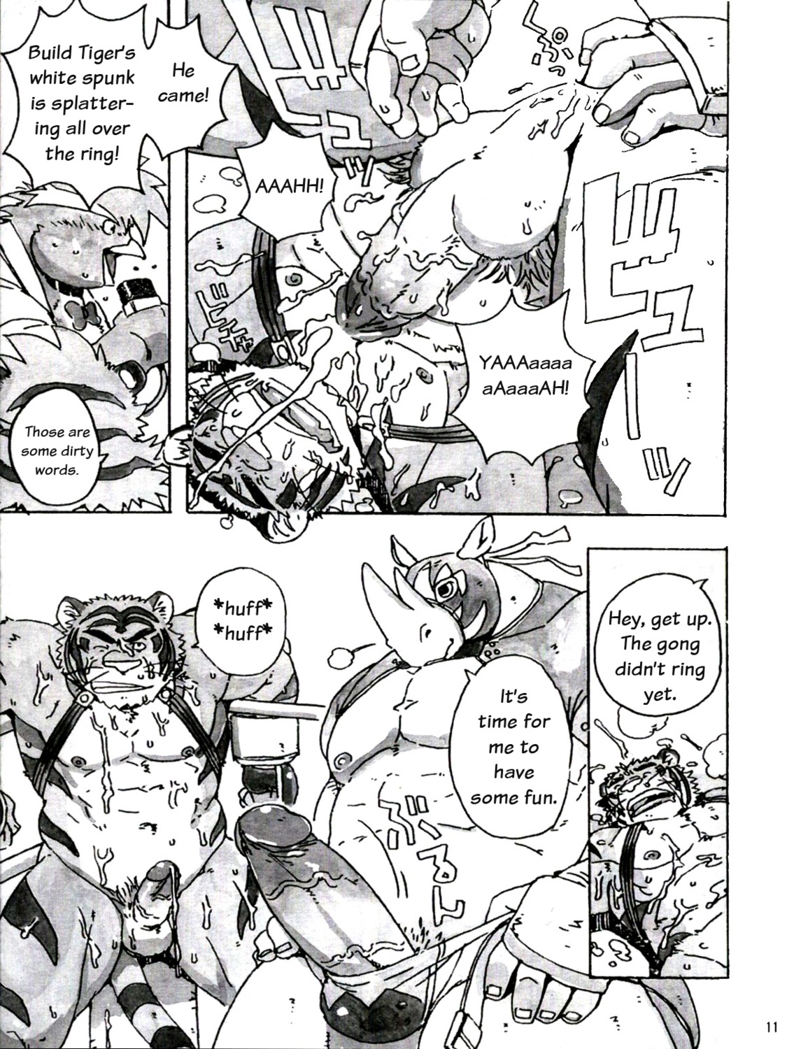 anthro black_and_white build_tiger cum feline fingering fur furry gamma-g gay male monochrome penis rhino rule34 tiger