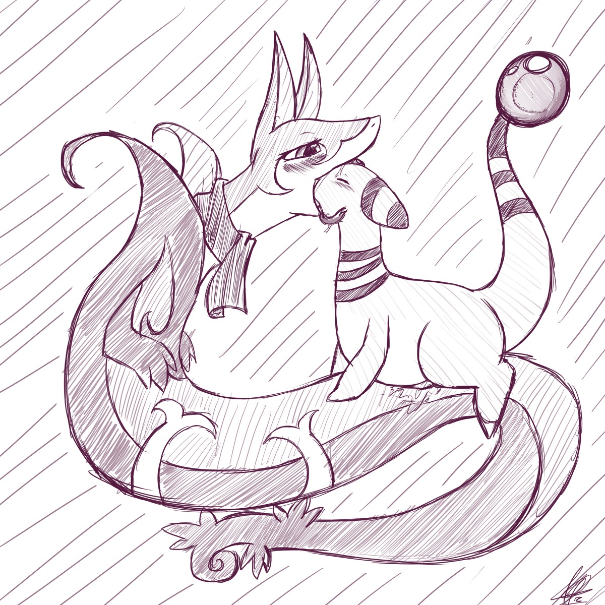 2012 ampharos blush cloaca cloacal cloacal_penetration female feral interspecies male monochrome nintendo nude pokemon pokemon_(species) rule34 serperior sex shikaro side_view straight tagme