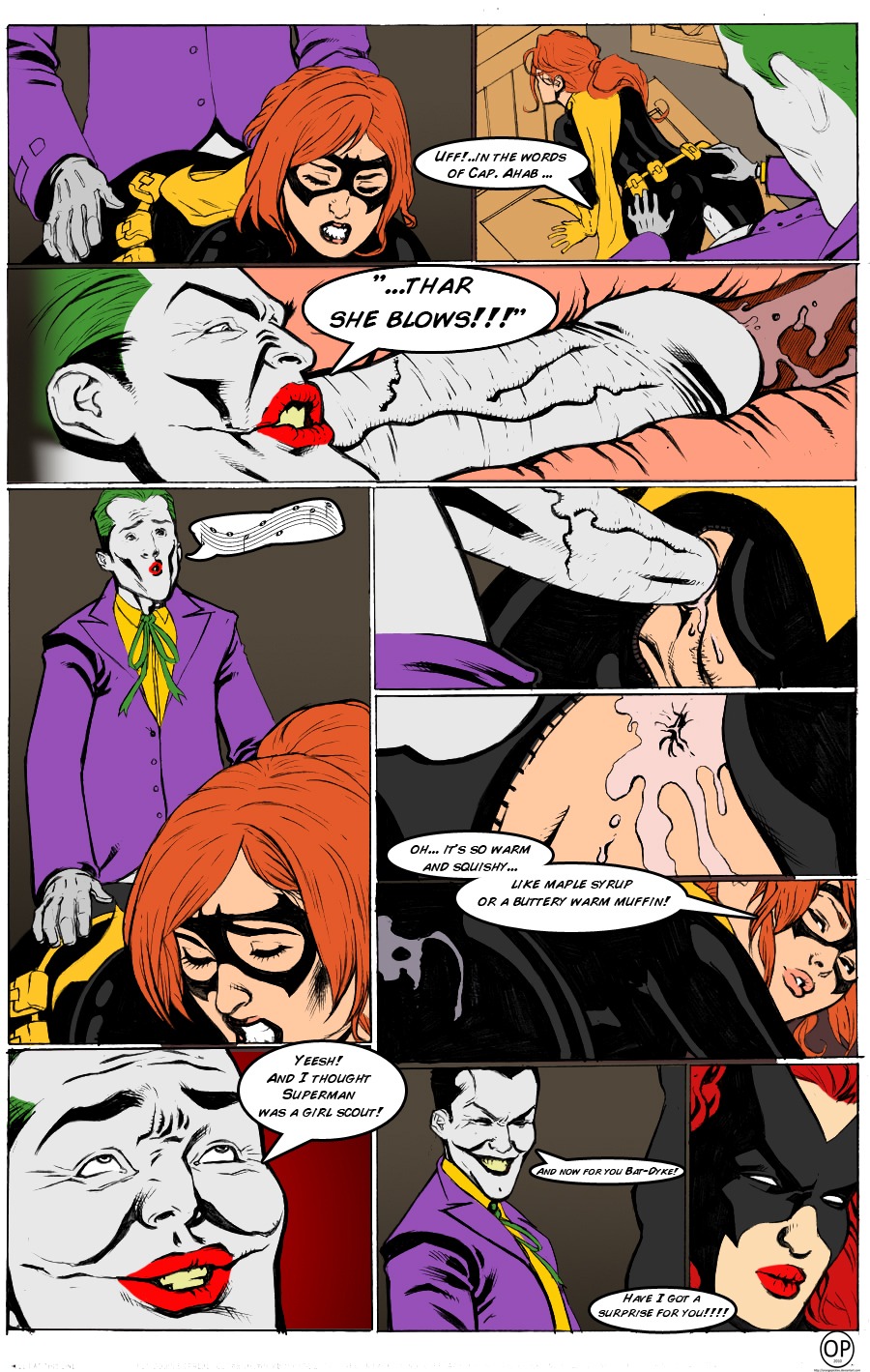 1boy all-star_batman_and_robin barbara_gordon batgirl batman_(series) batwoman clothing comic correction cum dc dc_comics dialogue dimsumboy22 english_text female homophobia human joker kate_kane male orientation_play orientation_play_(explicit) rule34 scott_jones shade shade_jones slur straight text
