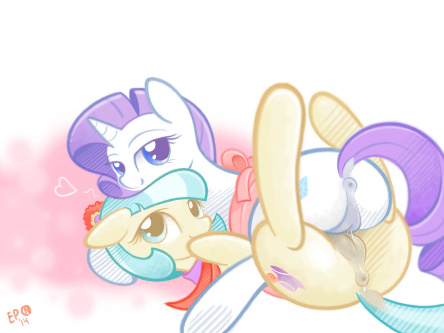 2014 4:3 anus b-epon blue_eyes bodily_fluids butt clitoral clitoral_rubbing clitoris coco_pommel_(mlp) cutie_mark duo e621 earth_pony equid equine female female/female female_on_bottom female_on_top feral friendship_is_magic fur genital_fluids genitals hair hasbro heart_symbol hi_res horn horse lying mammal my_little_pony mythological_creature mythological_equine mythology on_back on_bottom on_front on_top pony purple_hair rarity_(mlp) unicorn vaginal_fluids vulva white_body white_fur