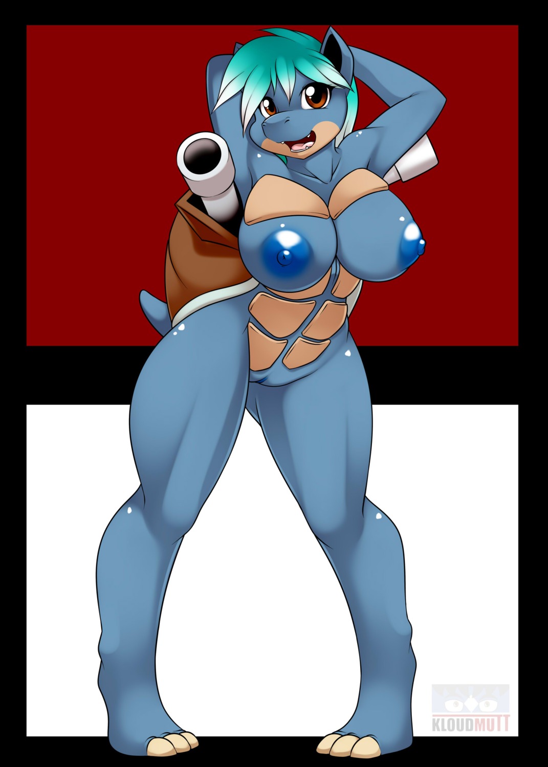 2014 :d anthro anthrofied barefoot big_nipples biped blastoise blue_body blue_skin breasts claws digital_media_(artwork) e621 eyelashes feet female generation_1_pokemon genitals hair happy hi_res kloudmutt looking_at_viewer nintendo nipples non-mammal_breasts non-mammal_nipples nude open_mouth pokemon pokemon_(species) pokemorph pose raised_arm reptile scalie sharp_teeth shell short_hair shoulder_cannon smile solo standing teeth toe_claws tongue vulva