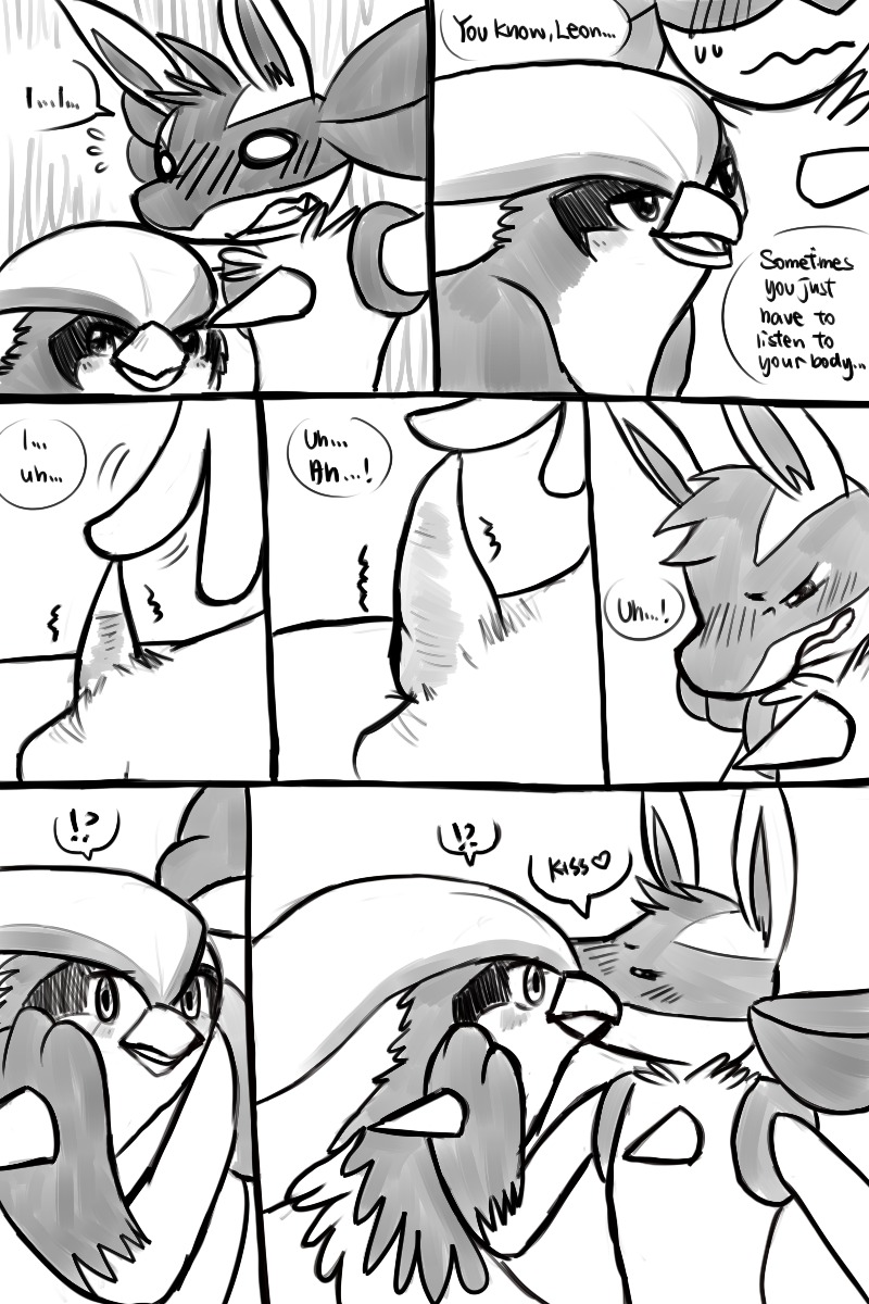 2012 anthro avian black_and_white canine comic english_text erection female feral haychel lucario male monochrome nintendo penis pidgeot pokemon pokemon_(species) rule34 straight text