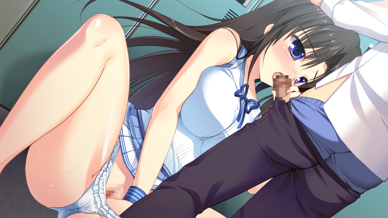akigase_nozomi black_hair blush censored fellatio female game_cg hair long_hair male manatsu_no_yoru_no_yuki_monogatari masturbation mikeou oral panties penis pussy rule34 underwear wet