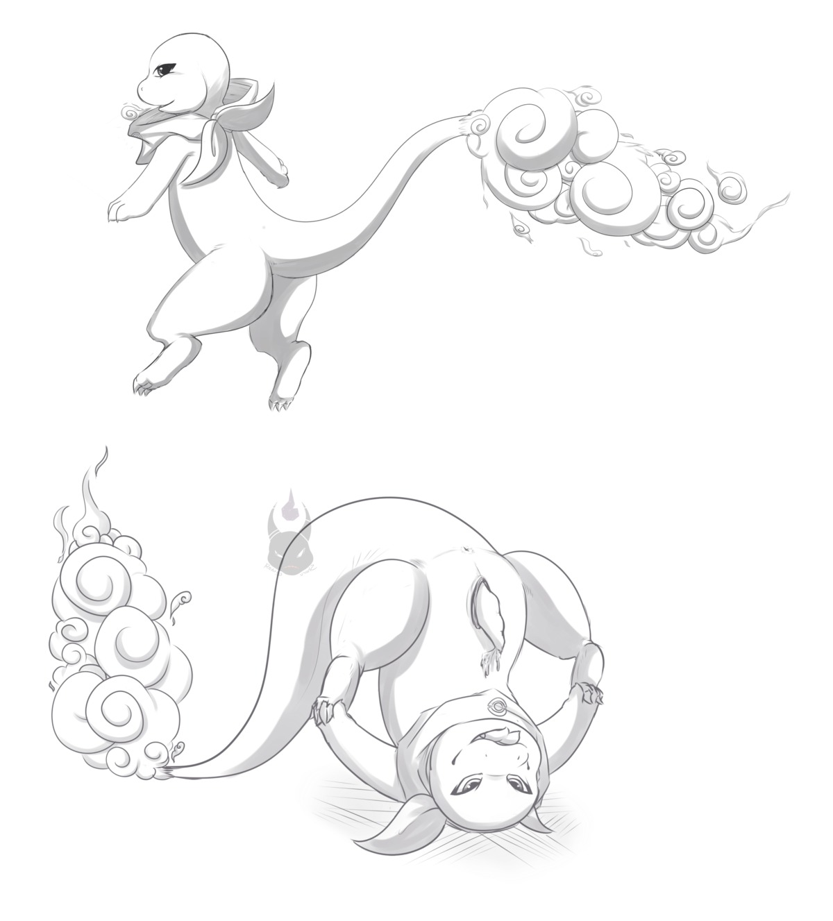 absurd_res anthro charmander claws e621 erection fire flaming_tail generation_1_pokemon genitals hi_res lizard male nintendo open_mouth penis pokemon pokemon_(species) redras_shoru reptile scalie sketch smile solo tail tongue upside_down