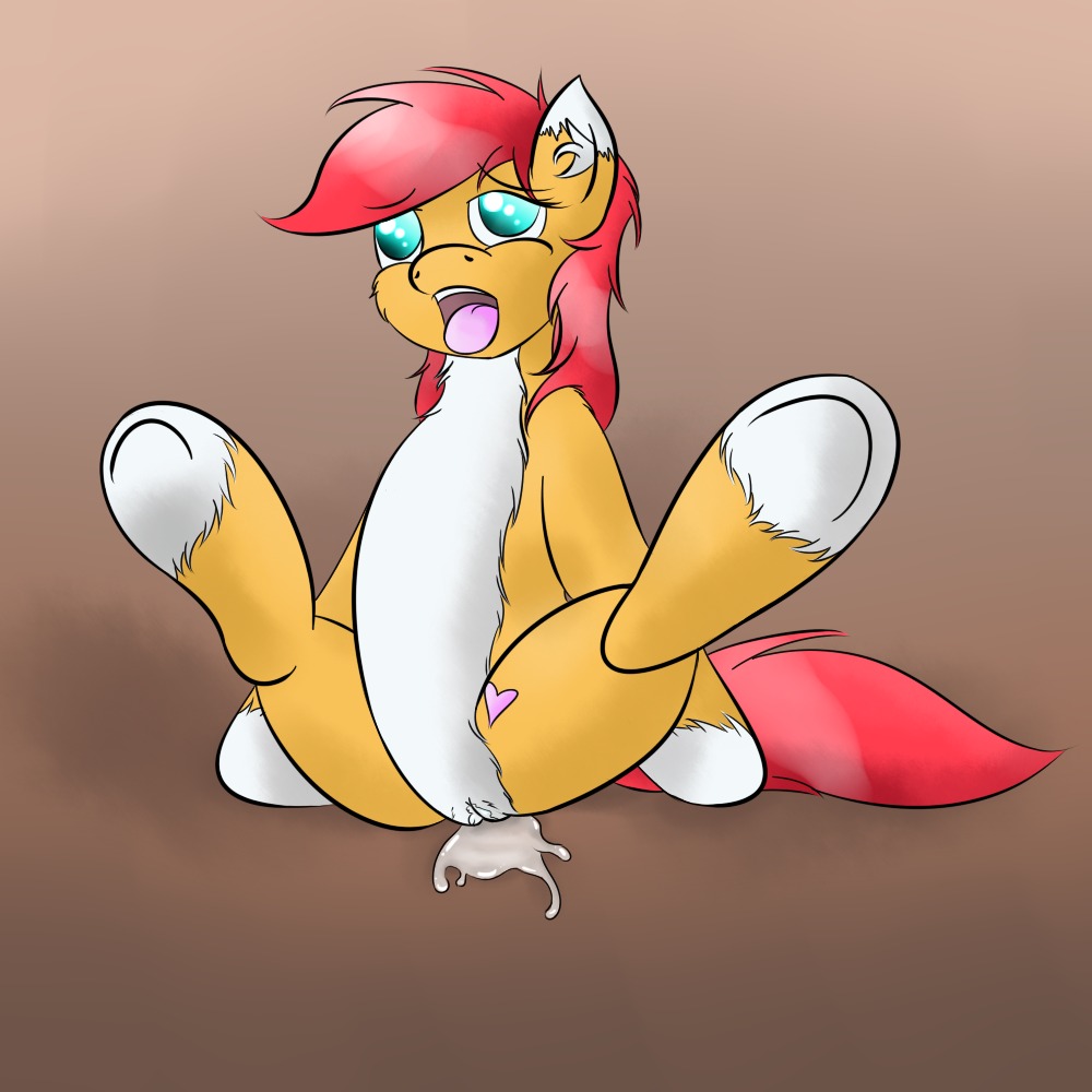 1:1 belly bodily_fluids colored_underbelly e621 equid equine female feral front_view genital_fluids genitals hair hasbro heart_symbol horse mammal my_little_pony pony red_hair solo tail vaginal_fluids vixy_(artist) vixy_hooves vulva wet white_belly young young_feral