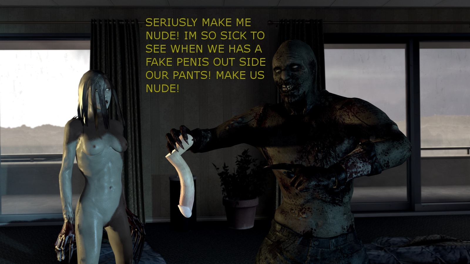 1boy 1girls 3d artist_request breasts completely_nude dialogue english_text female garry's_mod humor hunter_(left_4_dead) left_4_dead left_4_dead_(series) left_4_dead_2 male nipples nude nude_female rule34 tagme talking text topless topless_male witch_(left_4_dead) zombie zombie_boy zombie_girl
