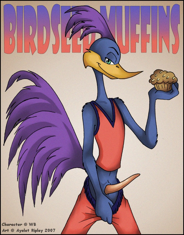 anthro beak bird clothes erection holding loonatics_unleashed looney_tunes male male_only penis rev_runner roadrunner rule34 smile soft_feathers solo standing tagme text