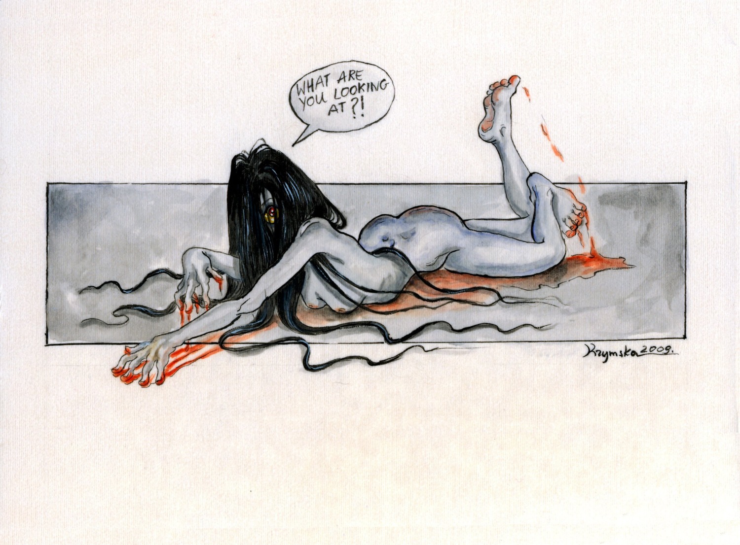 1girls 1milf ass blood breasts completely_nude female female_only full_body ghost ghost_girl ghost_milf gore guro hair_over_eyes ju-on milf naked naked_female nipples nude nude_female rule34 saeki_kayako slender solo solo_female tagme talking_to_viewer the_grudge traditional_art