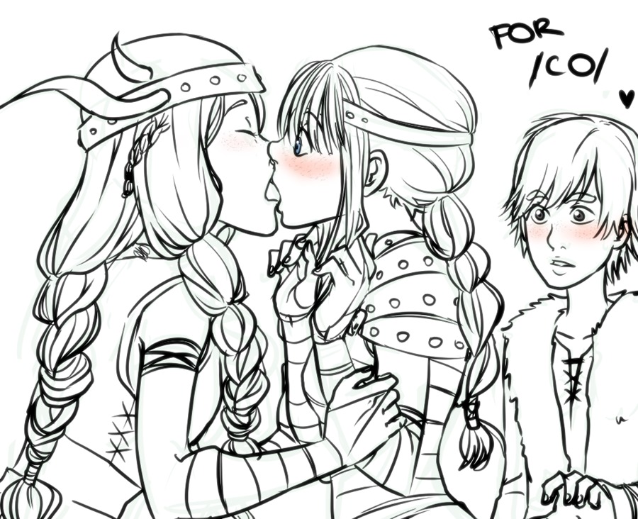 /co/ 10s 1boy 2010 2010s 2girls astrid_hofferson blush blushing dreamworks female female_focus french_kiss hiccup_horrendous_haddock_iii how_to_train_your_dragon kissing male paramount_pictures ruffnut_thorston rule34 surprised teenager tongue white_background yuri