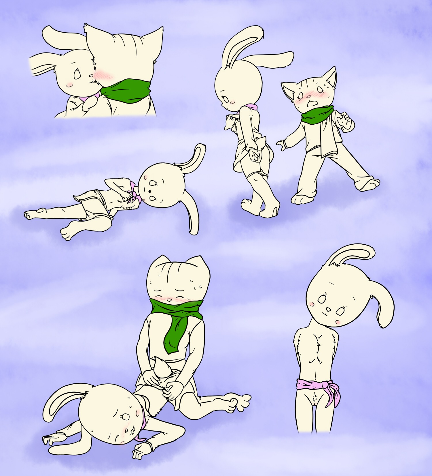 1boy 1girls anthro blush blushing bunny doki feline female fur furry green_scarf interspecies male nabi newgrounds pink_ribbon rabbit rule34 scarf sex straight tagme there_she_is