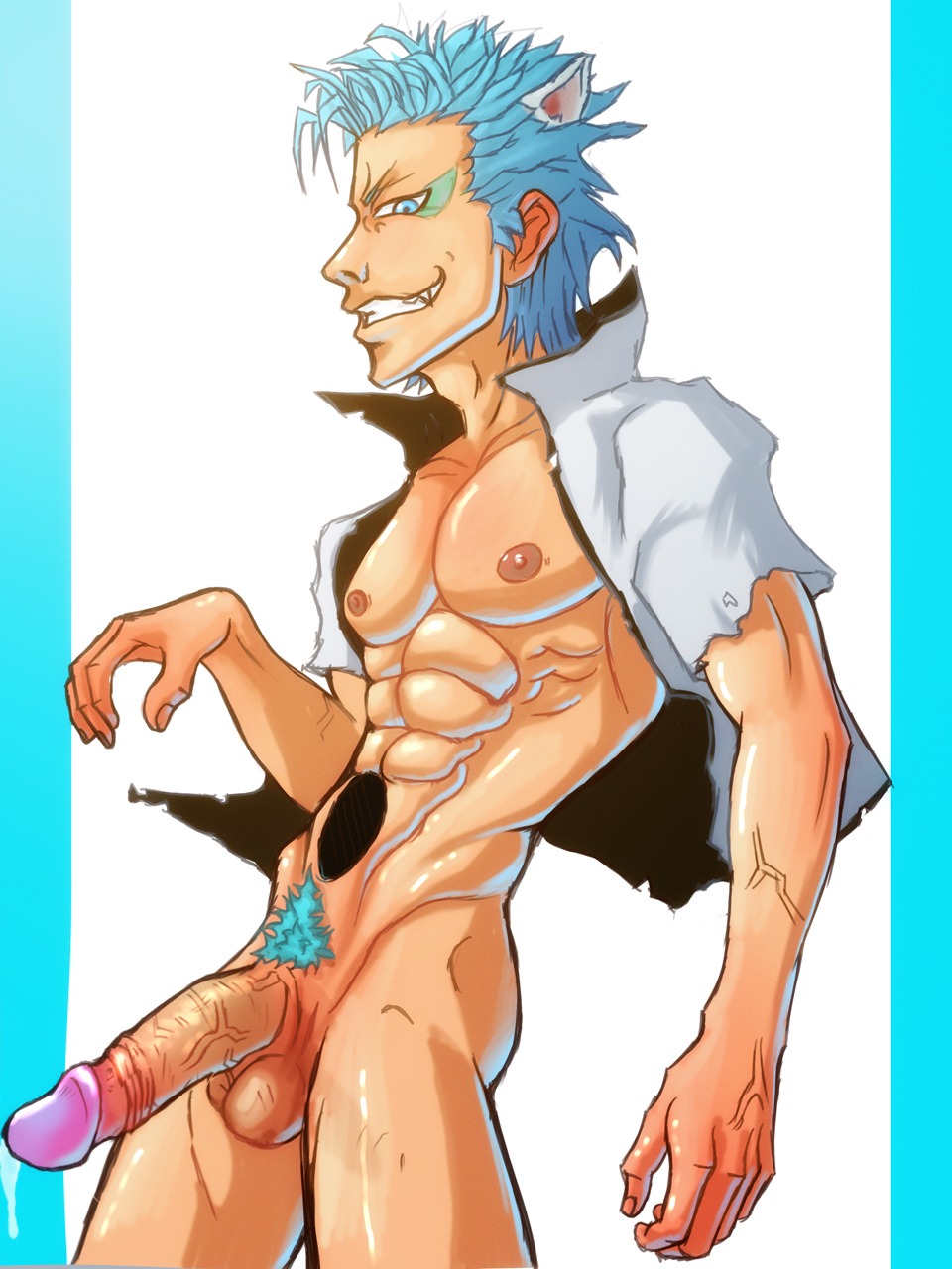 anma bleach foreskin frenulumless_foreskin fully_retracted_foreskin grimmjow_jaegerjaquez male male_only penis retracted_foreskin rule34 solo uncircumcised