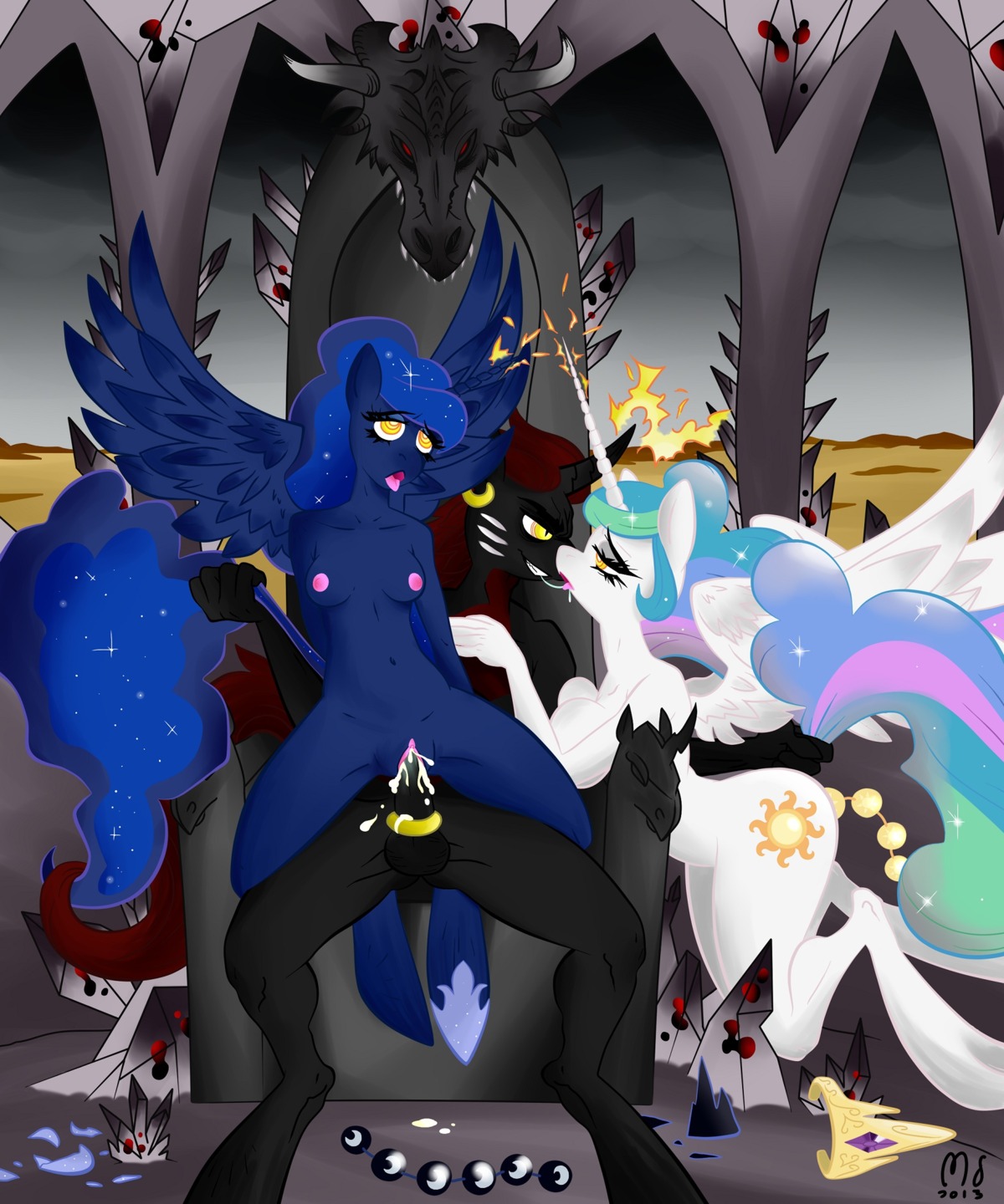 5:6 anal anal_beads anal_penetration anthro anthrofied balls big_breasts bodily_fluids breasts crown cum cum_in_vagina cum_inside e621 equid equine erection feathered_wings feathers female friendship_is_magic genital_fluids genitals group hasbro headgear hi_res horn kissing male male/female mammal mind_control modernstormtrooper my_little_pony mythological_creature mythological_equine mythology navel nipples nude on_bottom on_top open_mouth penetration penis princess princess_celestia_(mlp) princess_luna_(mlp) reverse_cowgirl_position royalty saliva sex sex_toy sitting tail tail_pull vaginal vulva winged_unicorn wings yellow_eyes