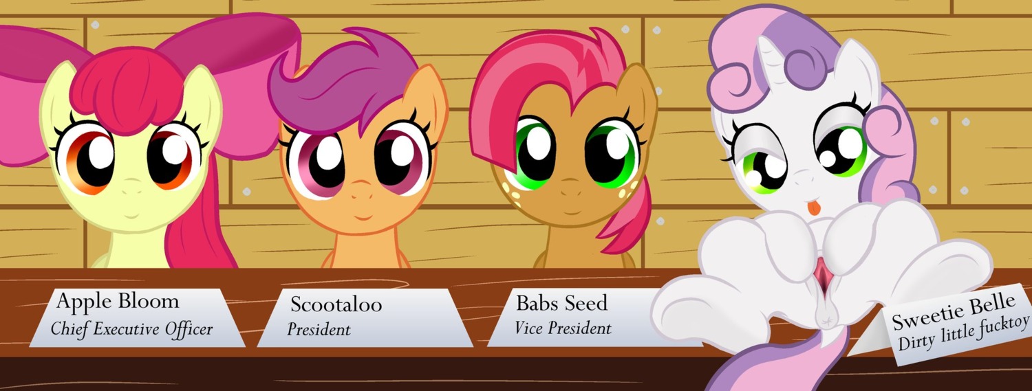 amber_eyes anus apple_bloom_(mlp) babs_seed_(mlp) cutie_mark_crusaders_(mlp) e621 earth_pony english_text equid equine female feral friendship_is_magic fur genitals green_eyes group hair hasbro hi_res horn horse inside loli looking_at_viewer mammal multicolored_hair my_little_pony mythological_creature mythological_equine mythology ohohokapi orange_body orange_fur pony presenting purple_eyes purple_hair quadruped red_hair ribbons scootaloo_(mlp) smile sweetie_belle_(mlp) tail text tongue tongue_out two_tone_hair unicorn vulva white_body white_fur wood yellow_body yellow_fur young young_feral