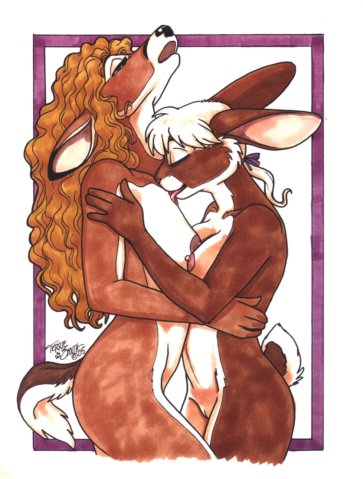 anthro breasts cervine closed_eyes deer female fur furry high_resolution hooves lagomorph licking nude pussy rabbit rule34 terrie_smith tongue yuri