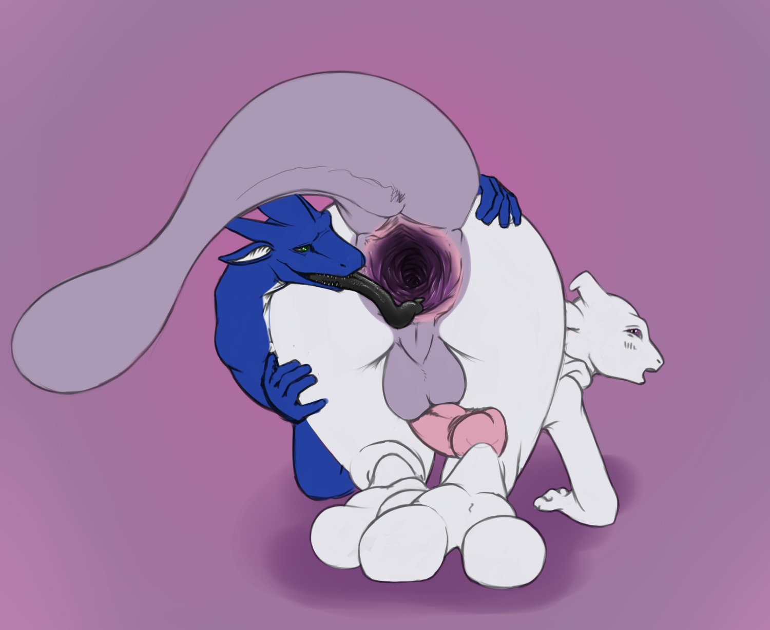 2012 all_fours anal anthro anus backsack balls bending_of_the_rectum big_butt blue_body butt butt_grab dragon duo e621 european_mythology felid firondraak flaccid front_view gaping gaping_anus generation_1_pokemon genitals hand_on_another's_butt hand_on_butt interspecies kneeling legendary_pokemon licking licking_inside looking_back male male/male male_penetrated male_penetrating male_penetrating_male mammal mewtwo mythological_creature mythological_scalie mythology narrowed_eyes nintendo open_mouth oral penetration penis pokemon pokemon_(species) presenting presenting_hindquarters raised_tail rear_view reptile rimming scalie sex simple_background tail tieldraggy tongue tongue_out western_dragon
