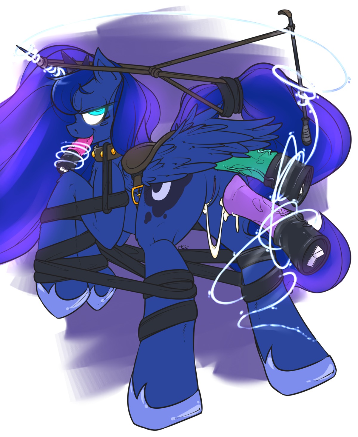 anal anal_masturbation anal_penetration bdsm blue_body blue_feathers bodily_fluids bondage bound butt collar cuff_(restraint) cum cutie_mark dildo dominant e621 equid equine feathered_wings feathers female feral friendship_is_magic genital_fluids genitals hair hasbro hi_res horn looking_at_viewer looking_back magic mammal masturbation mcic multicolored_hair my_little_pony mythological_creature mythological_equine mythology object_in_ass oral oral_penetration penetration princess_luna_(mlp) restraints riding_crop saddle sex_toy sex_toy_in_ass sex_toy_in_mouth sex_toy_insertion shackles solo submissive submissive_female tail tail_bondage tail_cuff tail_tied toying_self vaginal vaginal_masturbation vulva whip winged_unicorn wings