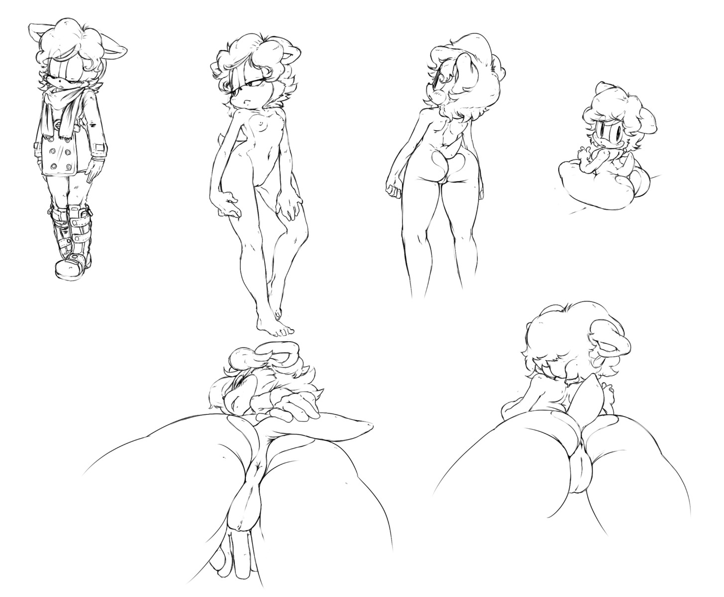 anthro anus areola argento big_butt biped butt e621 erect_nipples female flat_chested genitals hi_res looking_at_viewer looking_back monochrome navel nipples nude sitting solo vulva