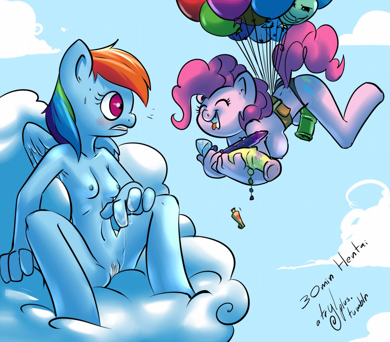 airborne_container airborne_object anal_beads animal_dildo animal_sex_toy anthro anthrofied atryl attached_to_balloon balloon balloon_support balloon_with_face blue_body blue_feathers blue_fur bodily_fluids breast_size_difference breasts butterfly_print buttplug cloud container creature_print cutie_mark cutie_mark_print cutie_mark_sex_toy digital_media_(artwork) dildo dropping_container dropping_object duo e621 earth_pony equid equine equine_dildo falling_container falling_object feathered_wings feathers female friendship_is_magic fur genital_fluids genitals hair hanging_from_balloon hasbro holding_buttplug holding_dildo holding_object holding_sex_toy horse inflatable inflatable_support lotion mammal masturbation multicolored_hair my_little_pony mythological_creature mythological_equine mythology nipples number outside pegasus pinkie_pie_(mlp) plug_(sex_toy) pony print_sex_toy rainbow_dash_(mlp) rainbow_hair sex_toy sky skyscape squeeze_tube strapon tail time_period vaginal_fluids vulva wearing_strapon wings