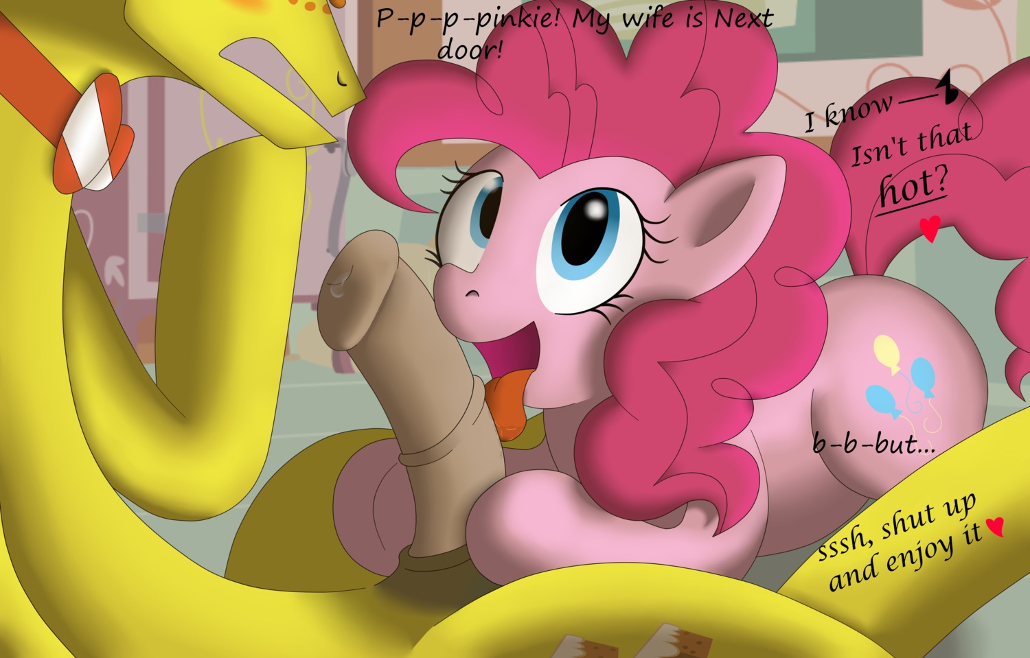 2013 animal_genitalia animal_penis artist_collaboration blue_eyes bow_(feature) bow_tie cutie_mark duo e621 earth_pony english_text equid equine equine_genitalia equine_penis erection falord fellatio female feral freckles friendship_is_magic fur genitals haiku_oezu hair hasbro heart_symbol hi_res horse infidelity licking lying male male/female mammal mr._cake_(mlp) multicolored_hair my_little_pony nude on_front open_mouth oral penile penis penis_lick pink_body pink_fur pink_hair pinkie_pie_(mlp) pony sex sitting sketch text tongue tongue_out yellow_body yellow_fur