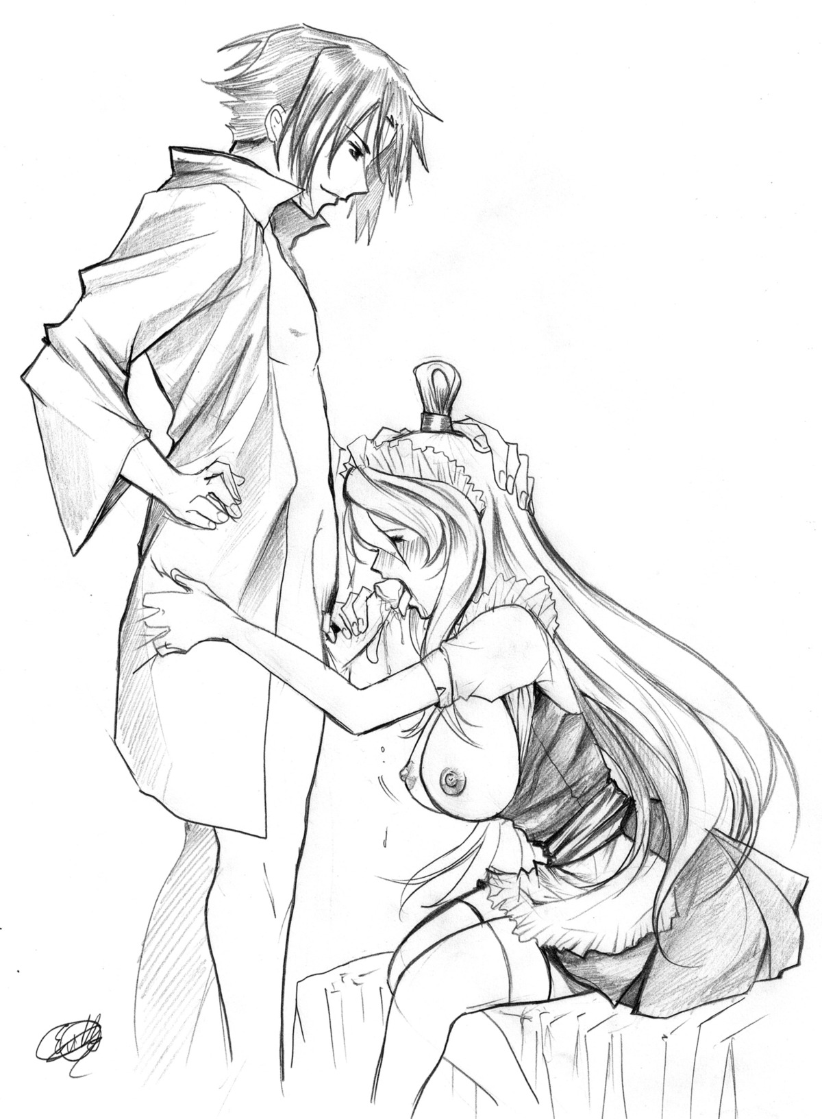 female hair human maid male mei_terumi monochrome naruto naruto_(series) rule34 sasuke_uchiha short_hair straight tagme