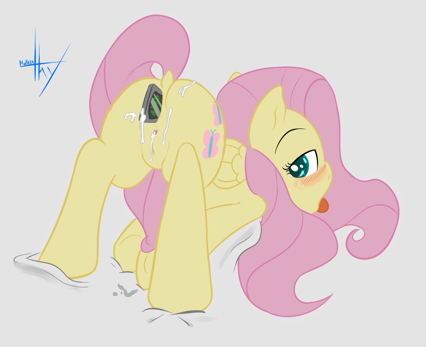 2013 after_sex anal anal_penetration anus blush bodily_fluids cum cutie_mark e621 equid equine feathered_wings feathers female feral fluttershy_(mlp) friendship_is_magic fur genital_fluids genitals green_eyes hair hasbro hi_res improvised_sex_toy looking_at_viewer looking_back mammal mostazathy my_little_pony mythological_creature mythological_equine mythology open_mouth pegasus penetration pink_hair solo spread_legs spreading tongue vulva wings yellow_body yellow_feathers yellow_fur
