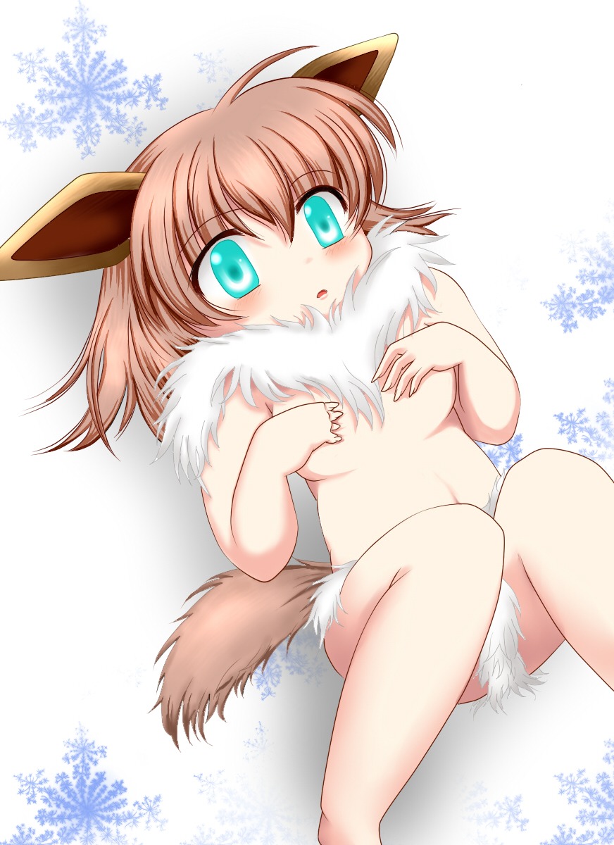 blush breasts color eevee female female_only fur furry_ears furry_tail humanized lying nintendo on_back pokemon pokemon_(species) rule34 solo tagme tail