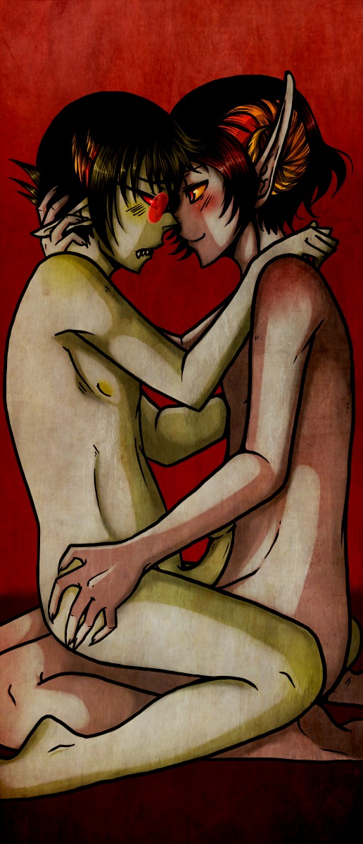 2boys aradia_megido artist_request black_hair blush color erection gay glasses grey_skin hair homestuck horns male male_only ms_paint_adventures multiple_males nude penis pointy_ears red_blush red_eyes rule34 rule_63 short_hair side_view sollux_captor source_request troll yellow_blush yellow_nipples yellow_penis