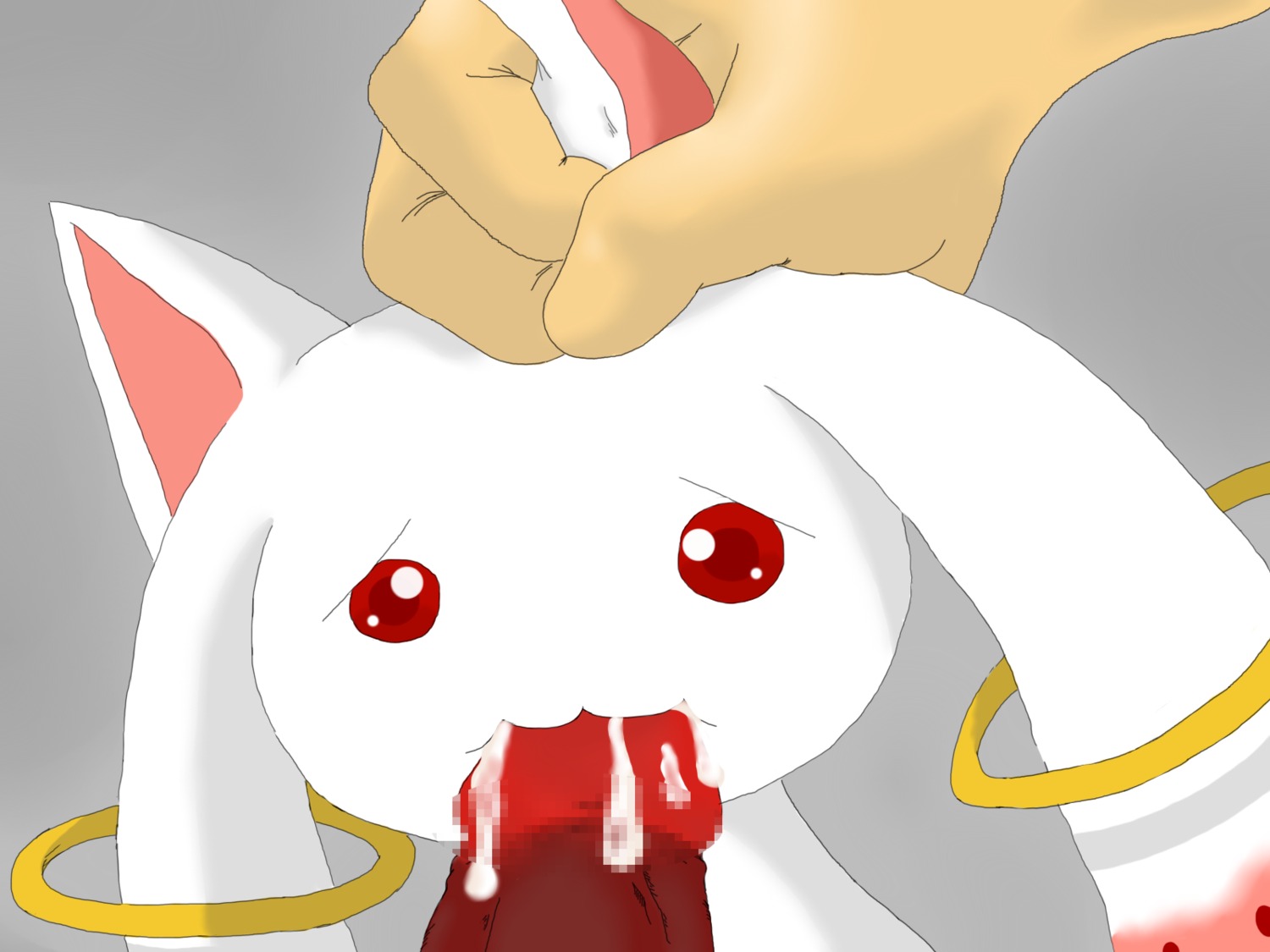 close-up fellatio human interspecies kyuubee mahou_shoujo_madoka_magica male puella_magi_madoka_magica rule34