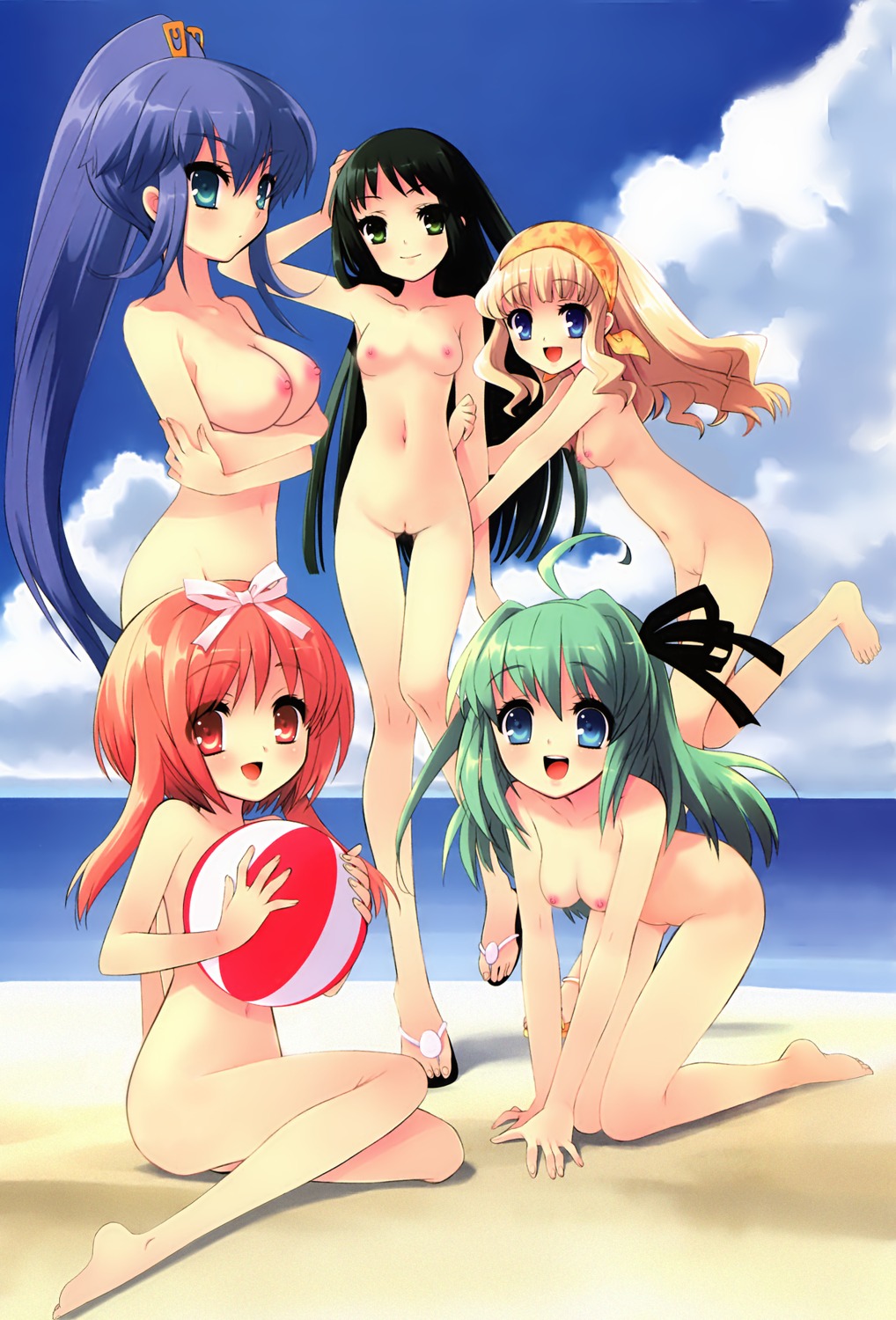 akihime_sumomo beach blue_hair breasts everyone female female_only highres nanatsuiro_drops navel nipples nude prima_aspallas pussy rule34 satsuki_julirsia uncensored yaeno_nadeshiko yuuki_nona