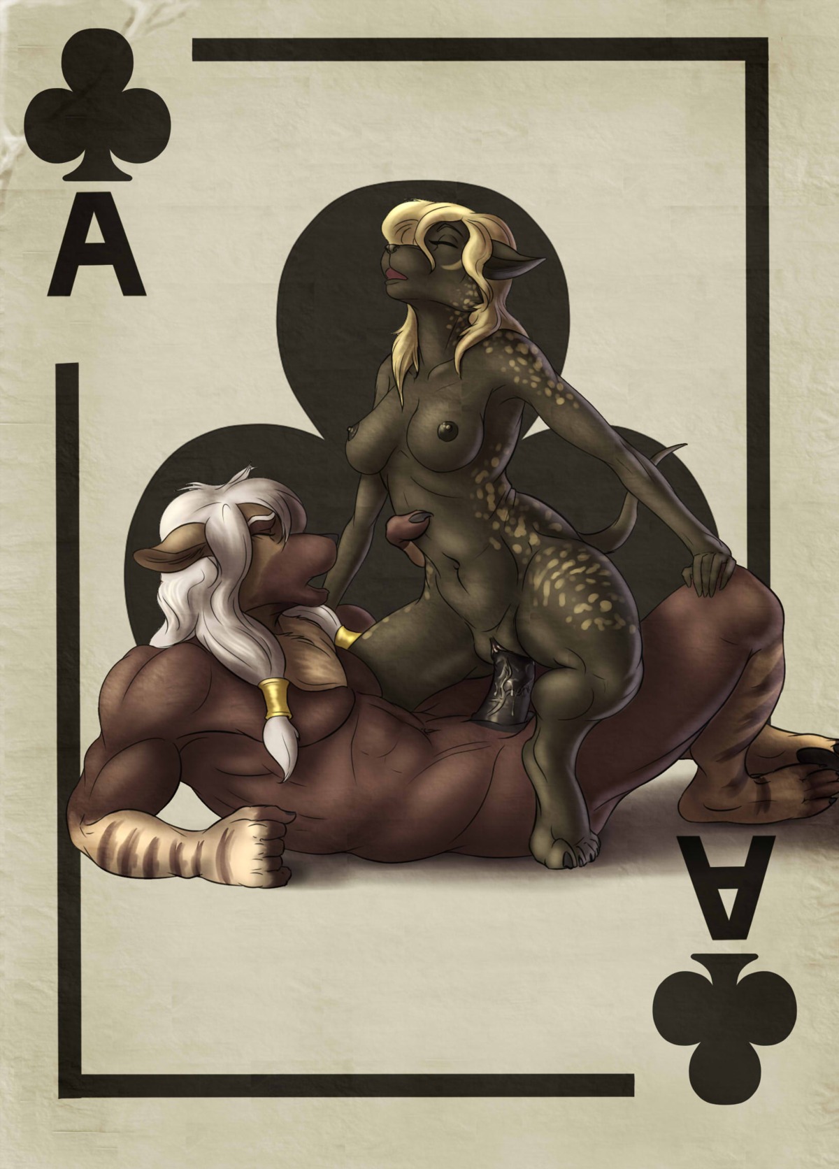 2014 ace_of_clubs anthro anthro_on_anthro anthro_penetrated anthro_penetrating anthro_penetrating_anthro areola blonde_hair breasts brown_hyena canid canine canis card card_template clubs_(suit) cowgirl_position duo e621 erection female female_on_top female_penetrated from_front_position genitals hair hi_res hyena jackal male male/female male_on_bottom male_penetrating male_penetrating_female mammal mickey_the_retriever nipples nude on_bottom on_top osiris_(hyenafur) penetration penile penile_penetration penis penis_in_vagina playing_card playing_card_template romantic romantic_couple sex straddling suit_symbol tameri_(character) the_tales_of_avalon vaginal vaginal_penetration vulva white_hair