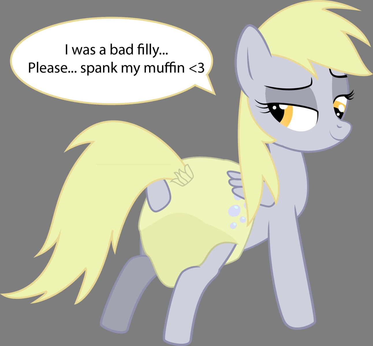 2012 alpha_channel amber_eyes blonde_hair bodily_fluids clothing derpy_hooves_(mlp) dialogue diaper e621 english_text equid equine feathered_wings feathers female feral friendship_is_magic fur genital_fluids grey_body grey_feathers grey_fur hair hasbro hi_res mammal my_little_pony mythological_creature mythological_equine mythology pegasus quadruped simple_background solo tail text thestargrazer transparent_background unclean_diaper urine used_diaper wet_diaper wetting wings yellow_diaper