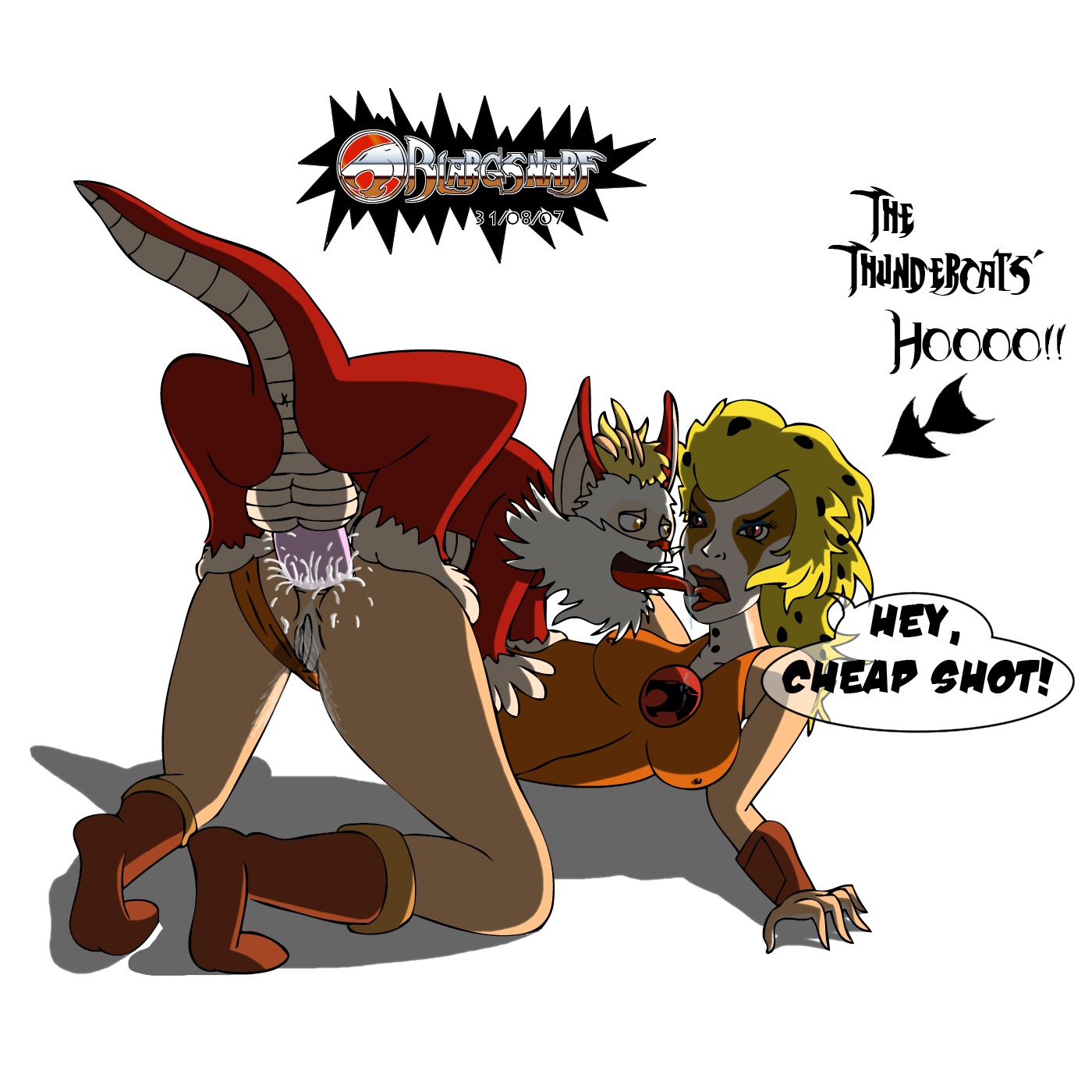 1:1 all_fours anal anal_penetration animal_humanoid anus backsack balls blargsnarf blonde_hair bodily_fluids breasts butt cat_humanoid cheetara clothing clothing_aside cum cum_in_ass cum_inside cumshot dialogue digital_media_(artwork) doggystyle duo e621 ejaculation english_text erection felid felid_humanoid feline feline_humanoid female female_penetrated from_behind_position fur genital_fluids genitals hair hi_res humanoid interspecies leotard male male/female male_penetrating male_penetrating_female mammal mammal_humanoid markings nipple_outline nipples open_mouth orgasm penetration penis red_eyes sex shaded shadow simple_background snarf snarf_(species) spots spotted_body spotted_fur spotted_hair tail text thundercats thundercats_1985 tongue tongue_out vaginal_fluids vulva white_background