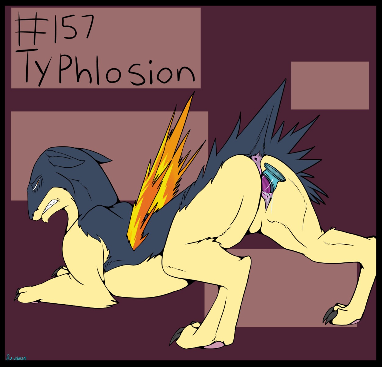 anus backlash91 black_border bodily_fluids border conditional_dnp digital_media_(artwork) e621 female feral generation_2_pokemon genital_fluids genitals hi_res nintendo penetration pokemon pokemon_(species) sex_toy solo typhlosion vaginal vaginal_fluids vulva