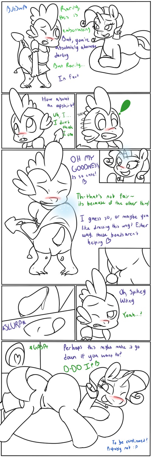 1:3 anthro anus black_and_white blush boltswift comic dragon duo e621 english_text equid equine erection female feral friendship_is_magic genitals hasbro hi_res horn male mammal monochrome my_little_pony mythological_creature mythological_equine mythological_scalie mythology one_eye_closed penis rarity_(mlp) scalie spike_(mlp) tail text unicorn vulva young young_anthro