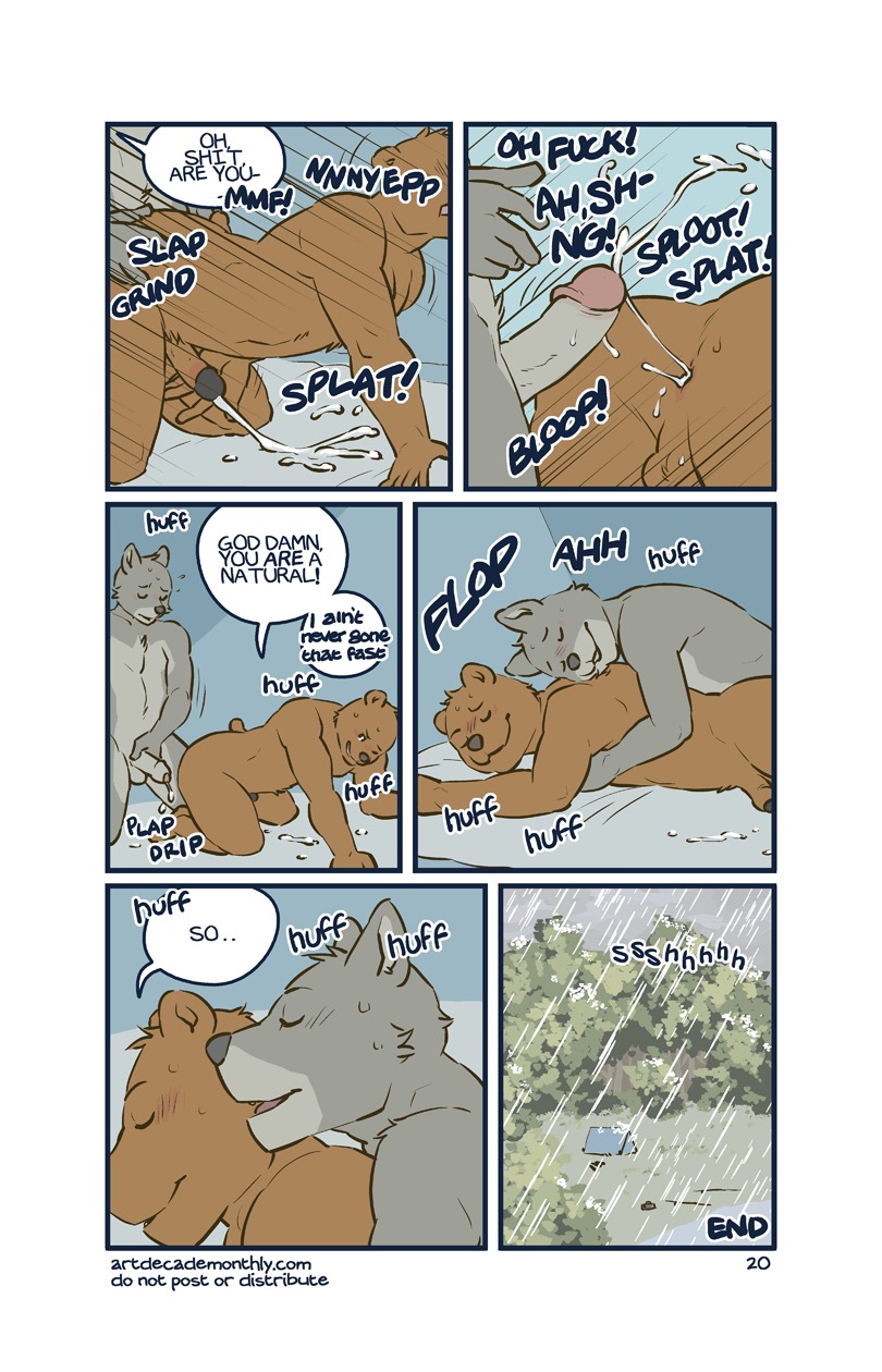 9:14 after_sex anal anal_penetration anthro anus artdecade backsack balls barry_torres bear bent_over blush bodily_fluids brown_bear brown_body brown_fur butt camping canid canine canis comic cum cum_drip cum_in_ass cum_inside cum_on_ground cum_while_penetrated cumshot dialogue digital_media_(artwork) do_not_distribute doug_(artdecade) dripping duo e621 ejaculation english_text erection exclamation_point eyes_closed foreskin fur genital_fluids genitals grey_body grey_fur grizzly_bear hands-free hi_res humanoid_genitalia humanoid_penis interspecies lying male male/male male_on_bottom male_on_top male_penetrated male_penetrating male_penetrating_male mammal multiple_scenes nude on_bottom on_front on_top onomatopoeia open_mouth orgasm penetration penis plant raining retracted_foreskin sex smile sound_effects speech_bubble sweat tent text the_end tree url ursine wolf wood