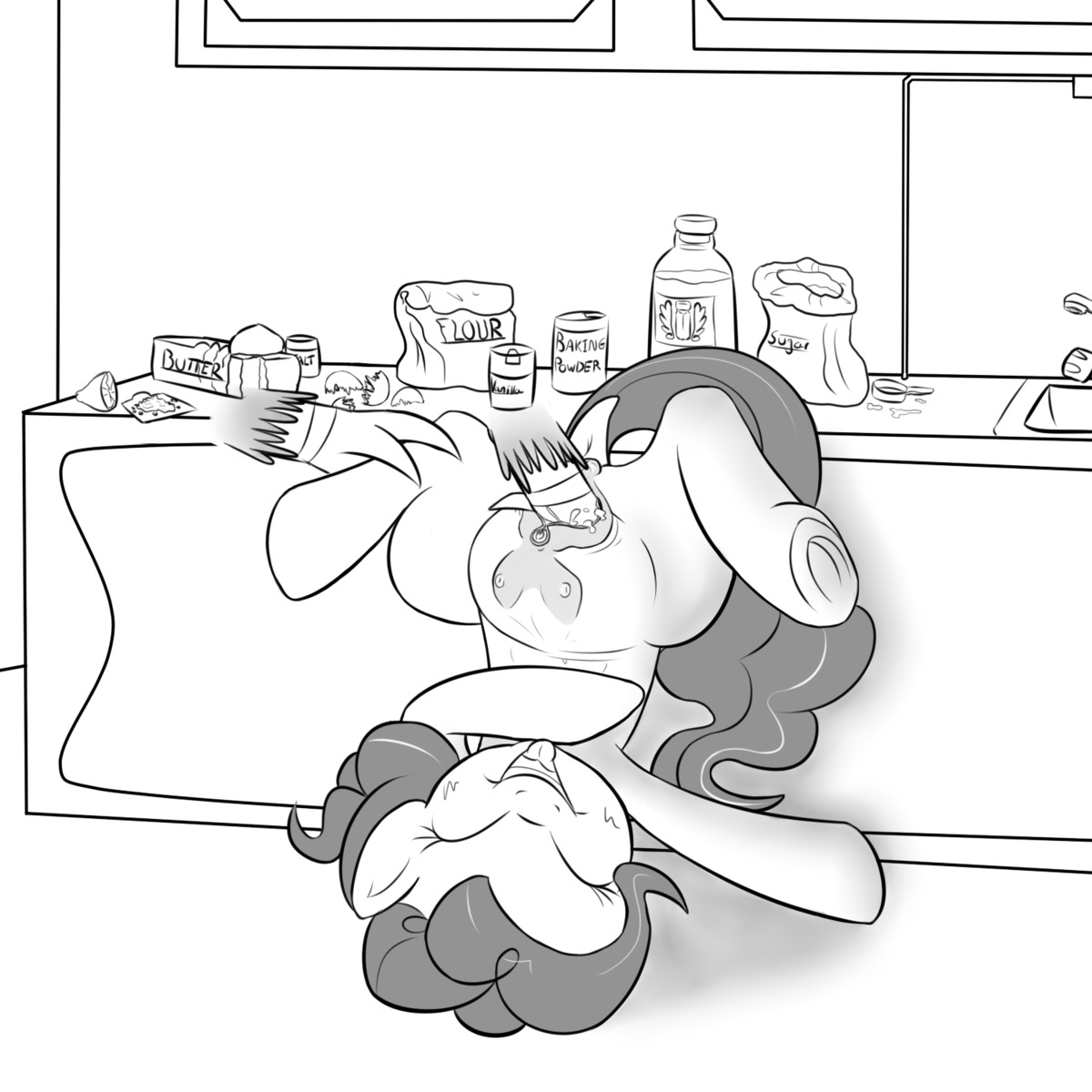 1:1 2013 anatomically_correct anatomically_correct_genitalia anatomically_correct_vulva animal_genitalia animal_vulva anus avian bloss butt clitoris cooking disembodied_hand duo e621 earth_pony egg english_text equid equine equine_genitalia equine_vulva eyes_closed female feral fisting food food_fetish food_play friendship_is_magic genitals greyscale gryphon hasbro hi_res horse inside mammal monochrome my_little_pony mythological_avian mythological_creature mythology nipples penetration pinkie_pie_(mlp) pony puffy_anus simple_background tail teats text tongue tongue_out upside_down vulva white_background