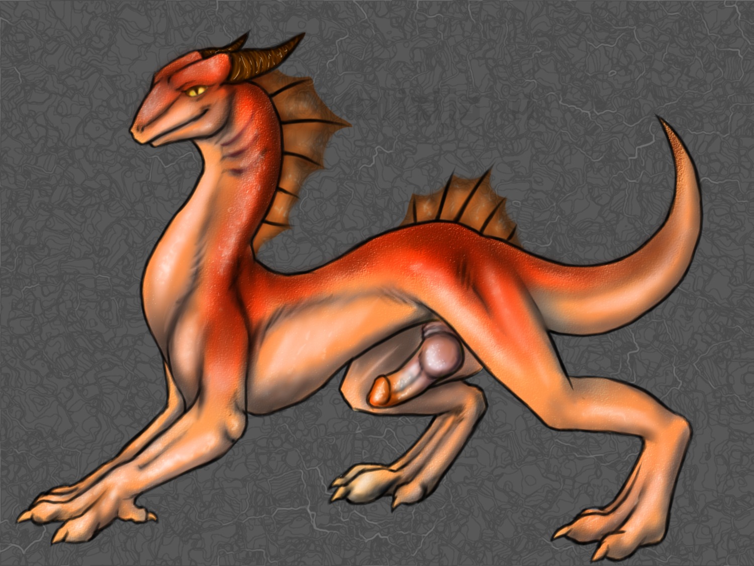 1boy claws dragon erection feral horn knot male male_only mutisija penis rule34 scalie solo standing tail yellow_eyes