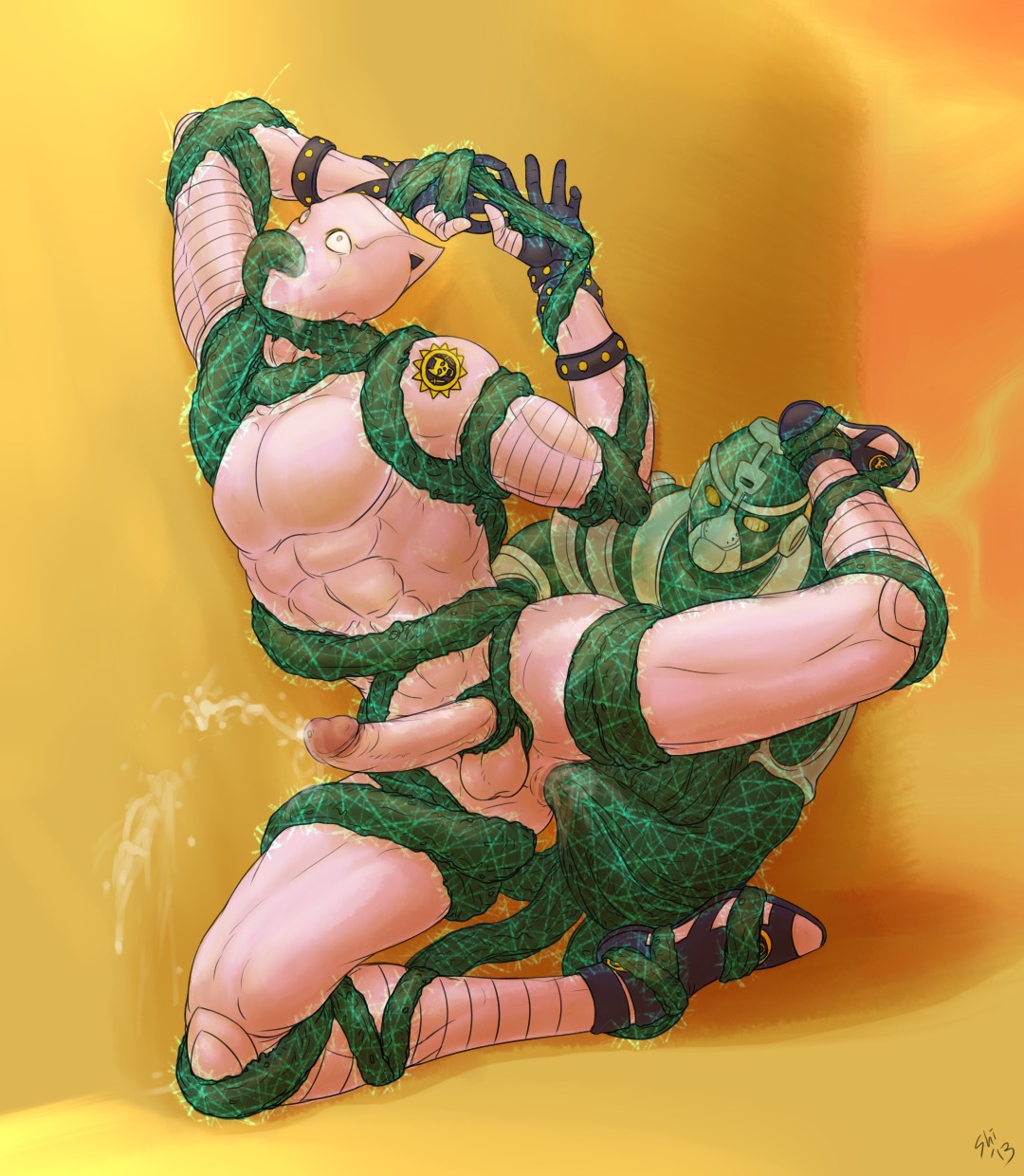 ambiguous_gender ambiguous_humanoid ambiguous_penetrating ambiguous_penetrating_male anal anal_fisting anal_penetration bodily_fluids coiling cum diamond_is_unbreakable dominant dominant_male e621 erection fisting genital_fluids genitals hi_res hierophant_green humanoid humanoid_genitalia humanoid_on_humanoid humanoid_penetrated humanoid_penetrating humanoid_penetrating_humanoid humanoid_penis jojo's_bizarre_adventure killer_queen_(jjba) male male/ambiguous male_humanoid male_penetrated meme nude orgasm penetration penis restrained sex solo stand_(jjba) standing stardust_crusaders submissive submissive_male tentacle_in_ass tentacle_penetration tentacle_sex tentaclejob tentacles yellowpower
