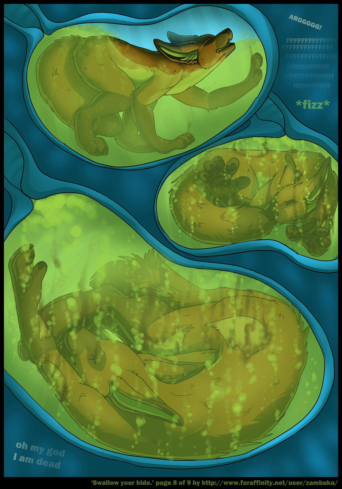 absurd_res acid anthro anthro_prey basic_sequence blue_internal bodily_fluids canid canine canis comic death dialogue digestion digestion_noises digestion_sequence digital_media_(artwork) duo e621 english_text extreme_size_difference fatal_vore fox fully_inside geta_(aeznon) gore grotesque_death hi_res inside_stomach internal larger_male larger_pred linear_sequence male male/male male_pred male_prey mammal multiple_scenes nude onomatopoeia organs sequence size_difference smaller_male solo_focus sound_effects stomach stomach_acid swallow_your_hide tail text three_frame_image three_frame_sequence unseen_pred vore wolf x_eyes zambuka zambuka_(character)