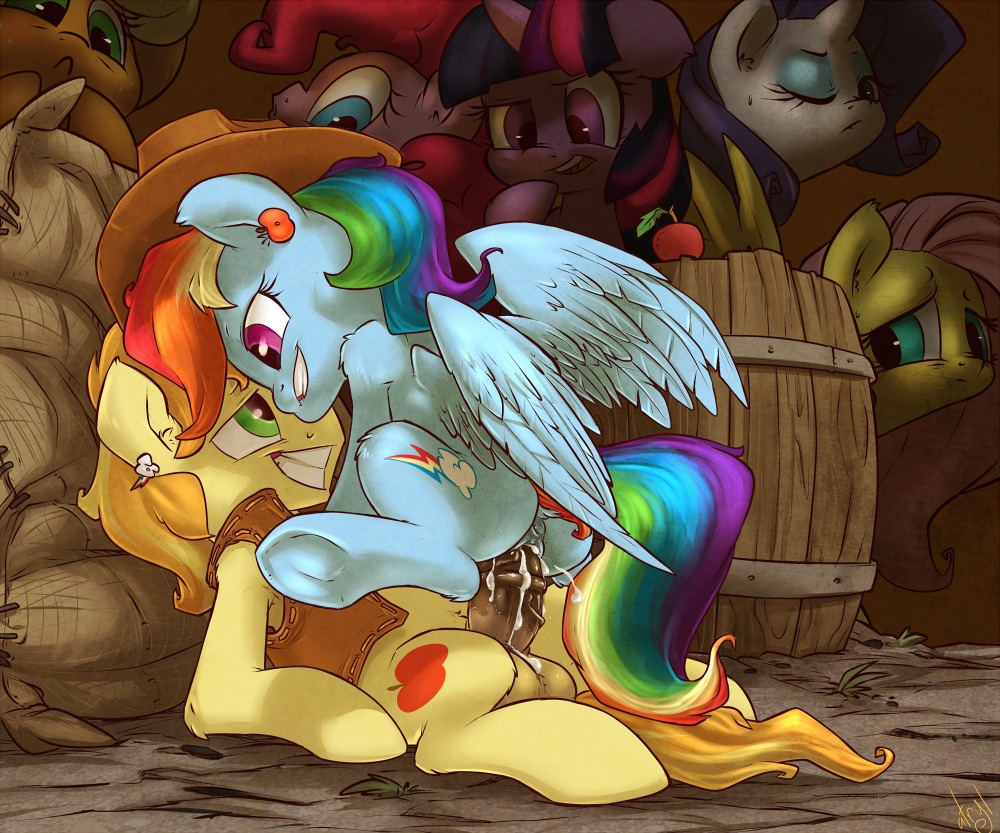 2012 animal_genitalia animal_penis anus applejack_(mlp) atryl balls being_watched black_penis blonde_hair blue_body blue_eyes blue_feathers blue_fur bodily_fluids braeburn_(mlp) clothing cowboy_hat cowgirl_position cum cum_in_vagina cum_inside cutie_mark digital_media_(artwork) e621 earth_pony equid equine equine_genitalia equine_penis erection eye_contact feathered_wings feathers female feral fluttershy_(mlp) freckles friendship_is_magic from_front_position fur genital_fluids genitals green_eyes group hair hasbro hat headgear headwear horn horse looking_at_another male male/female mammal multicolored_hair multicolored_tail my_little_pony mythological_creature mythological_equine mythology nude on_bottom on_top one_eye_closed outside pegasus penetration penis pink_body pink_fur pink_hair pinkie_pie_(mlp) pony purple_eyes purple_hair rainbow_dash_(mlp) rainbow_hair rainbow_tail rarity_(mlp) sex straddling tail twilight_sparkle_(mlp) two_tone_hair unicorn vaginal vaginal_penetration vulva white_body white_fur wings yellow_body yellow_fur