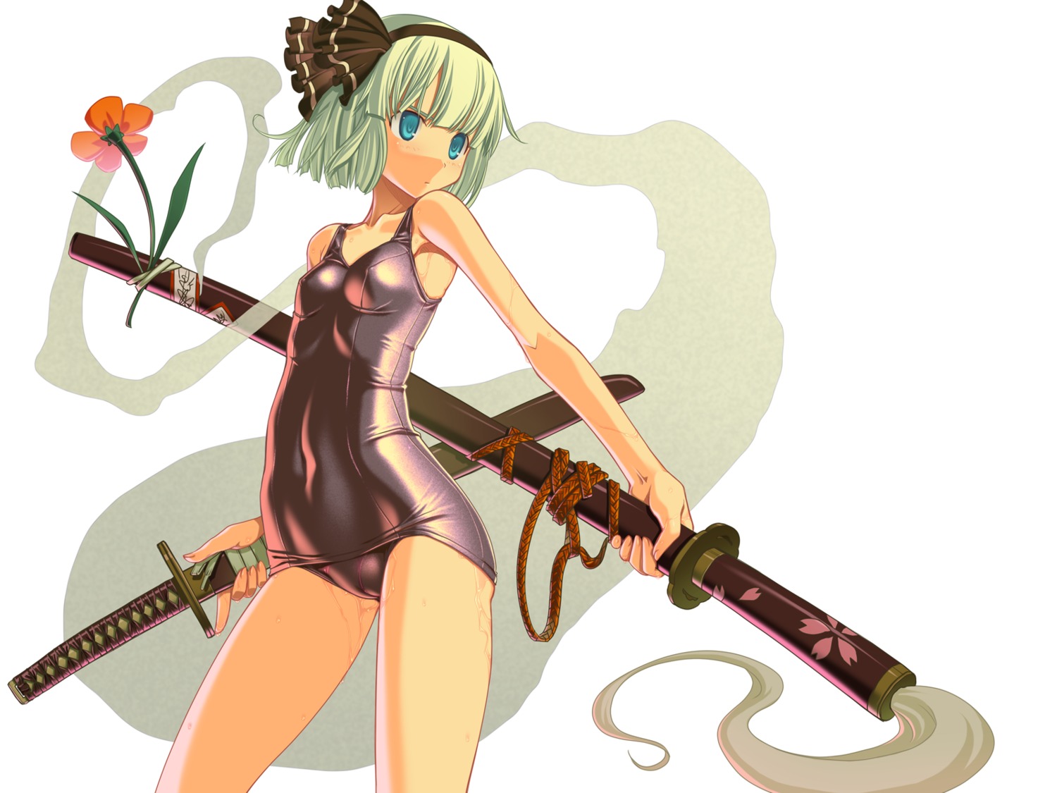 blue_eyes cameltoe female flower ghost hairband high_res highres hitodama katana mizugi myon one-piece_swimsuit pussy ribbon rule34 sakuya_tsuitachi school_swimsuit sheath sheathed shiny shiny_clothes short_hair silver_hair solo sukumizu swimsuit sword touhou tsuitachi_sakuya wallpaper weapon wet youmu_konpaku youmu_konpaku_(ghost)