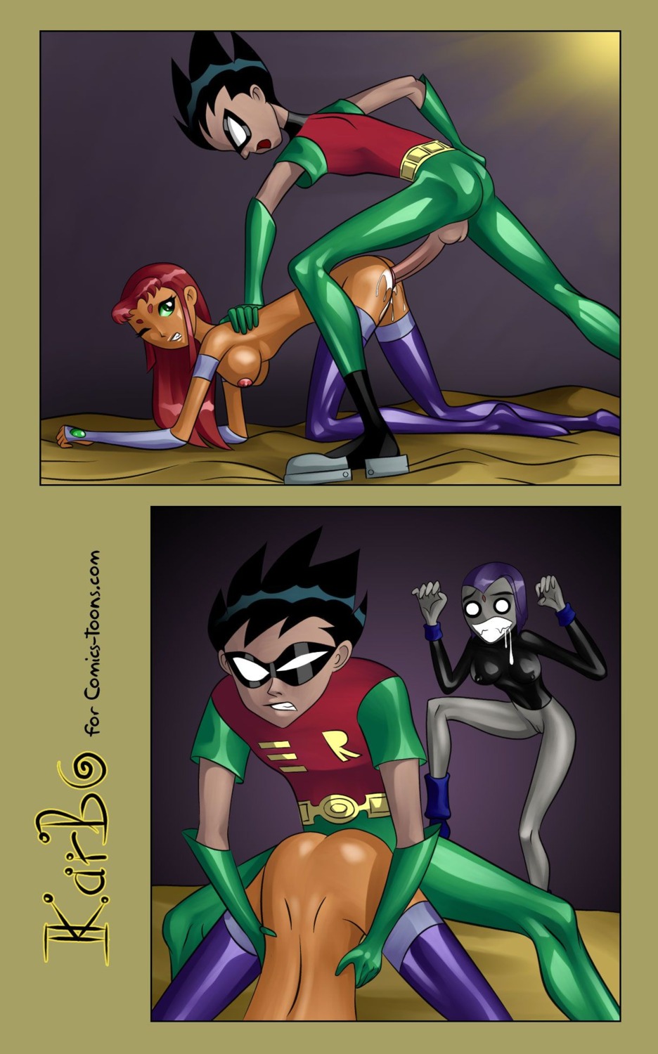 alien being_watched black_hair boots bottomless clothed_male_nude_female comic comics-toons.com dc dc_comics dick_grayson face_down_ass_up female human imminent_orgasm karbo_(comics-toons) koriand'r male pussy rachel_roth raven_(dc) red_hair robin_(dc) robin_(dick_grayson) rule34 starfire straight straight_hair teen_titans vaginal_penetration