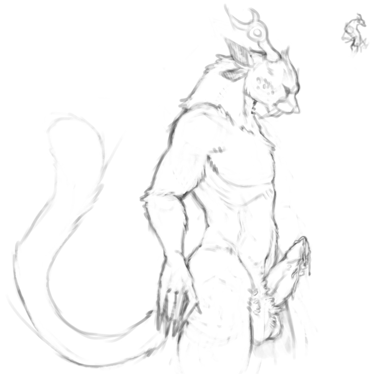 1:1 2013 balls bodily_fluids charr cum e621 erection fangs felid genital_fluids genitals guild_wars herm_(lore) hi_res horn male mammal monochrome nude penile_spines penis simple_background sketch solo tail teeth unknown_artist white_background
