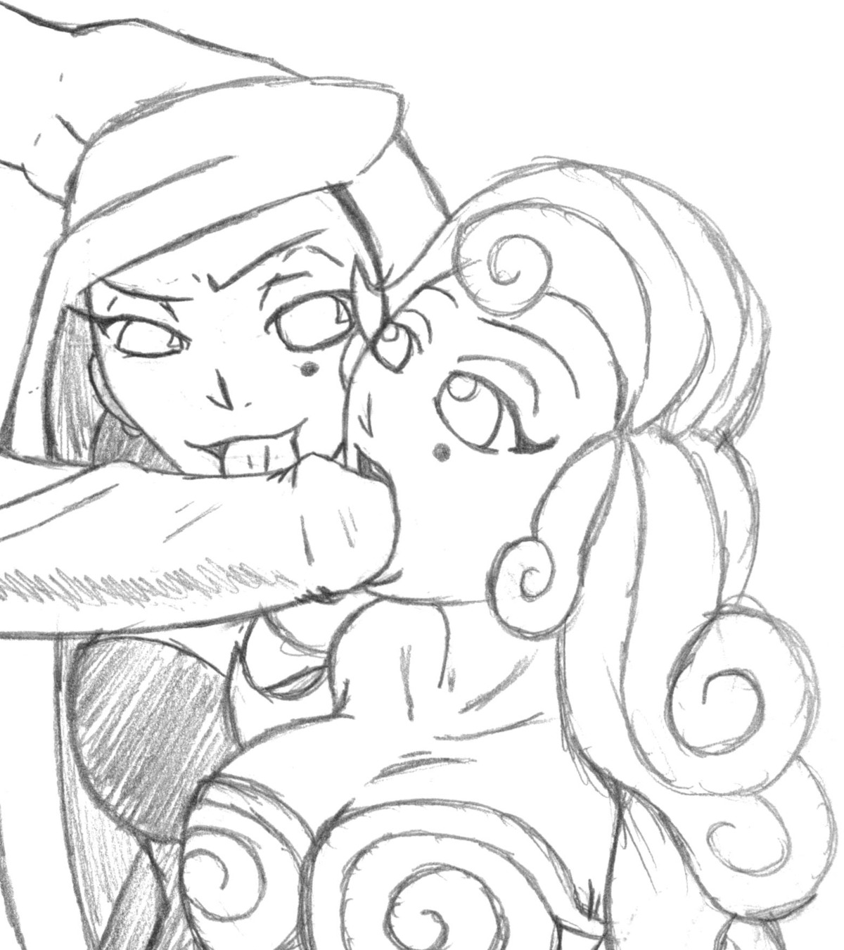 1boy 2girls beauty_mark big_breasts breasts cleavage crocface female golden_locks hair_razor male monochrome nickelodeon nudity oral oral_sex penis rule34 sex straight straight_hair tagme the_fairly_oddparents threesome traditional_art unseen_male_face