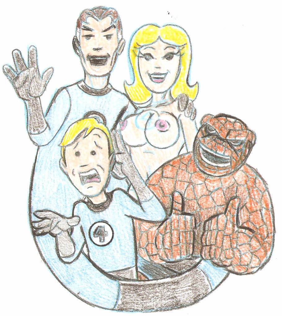 1girls 3boys ben_grimm clothed_male_nude_female fantastic_four female human human_torch invisible_woman johnny_storm legacy1976 male marvel marvel_comics mr_fantastic nude nude_female reed_richards rule34 sue_storm the_thing_(marvel)