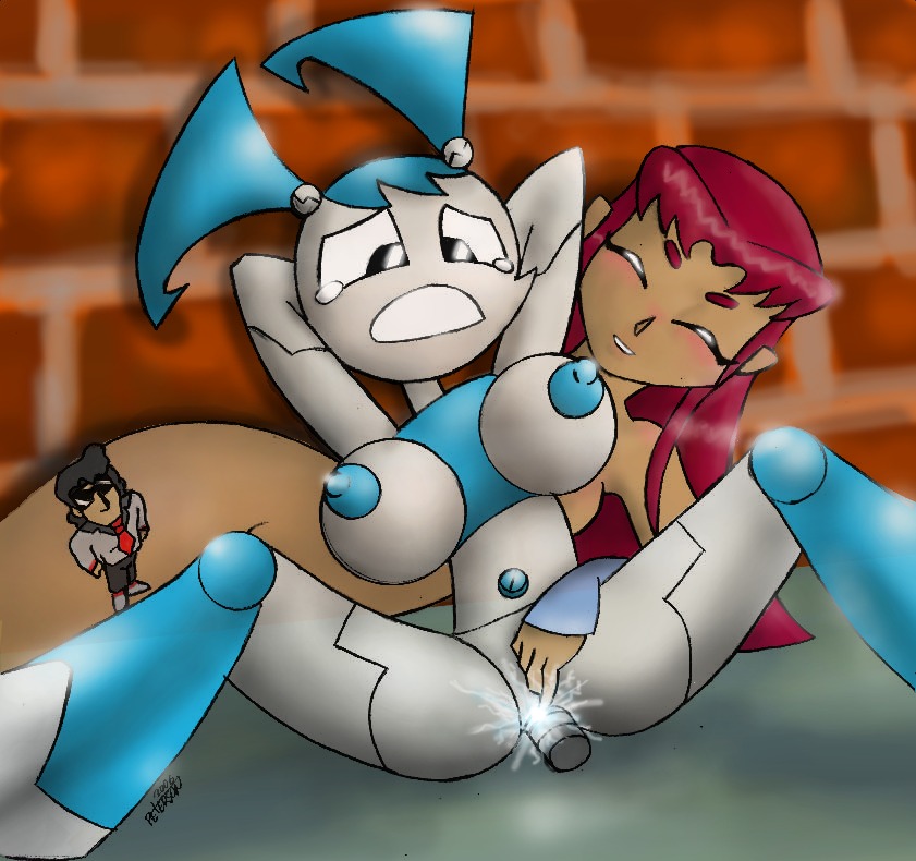 00s 2000s 2d 2girls crossover dc dc_comics female female_only gynoid humanoid jenny_wakeman multiple_females multiple_girls my_life_as_a_teenage_robot robot robot_girl robot_humanoid rule34 smooth_skin starfire teen_titans teenager xj-9 yuri