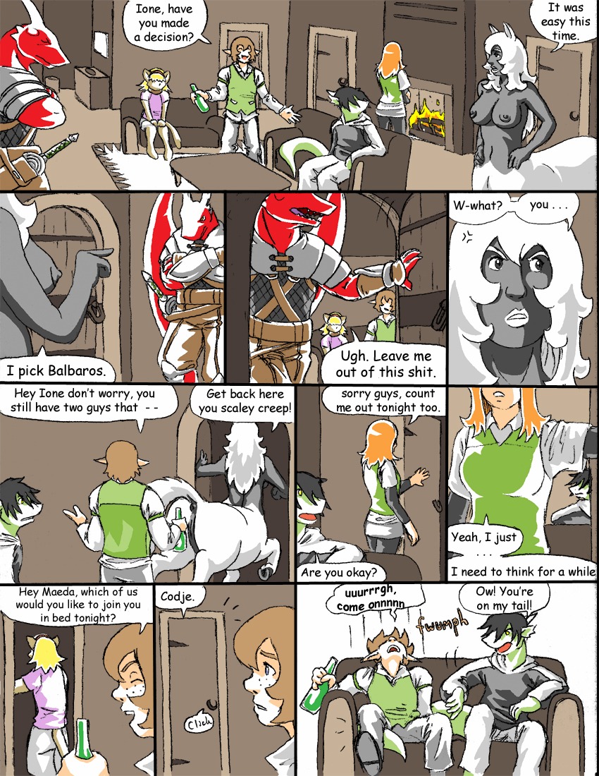 alcohol anthro anus armor balbaros_(reiger) beverage breasts centaur comic damsel_(reiger) dialogue domestic_cat dragon dranz_(reiger) e621 elf english_text equid equid_taur european_mythology felid feline felis female fireplace food furniture genitals greek_mythology group human humanoid humanoid_taur ione_(reiger) maeda_(reiger) male mammal mammal_taur mythological_creature mythological_scalie mythology nipples raised_tail reiger scalie sofa tail tail_anus taur text trans_(lore) trans_woman_(lore) vulva willelm_(reiger)