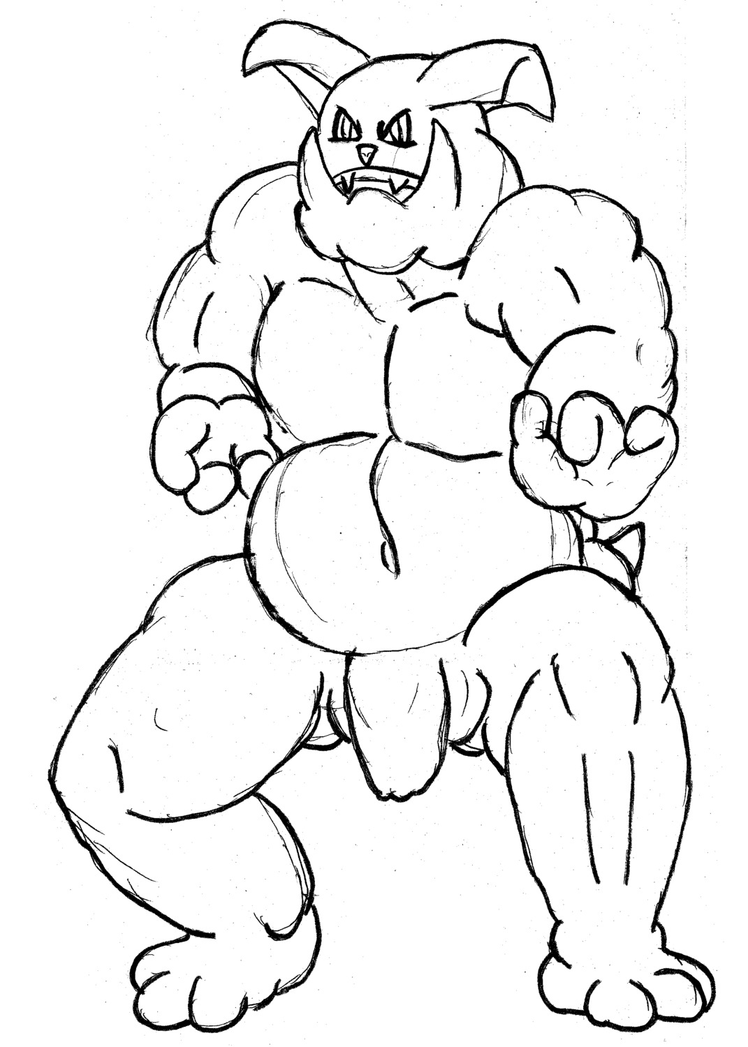 absurd_res anthro black_and_white e621 flaccid generation_2_pokemon genitals granbull hi_res male monochrome musclegut muscular muscular_anthro muscular_male nintendo obese obese_anthro obese_male overweight overweight_anthro overweight_male penis pokemon pokemon_(species) solo tusks unknown_artist