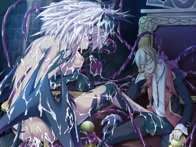 bukkake censored cum cum_inside demon female game_cg maou_no_musume_wa_chou_namaiki_!! purple_eyes relic rule34 succubus tentacle white_hair